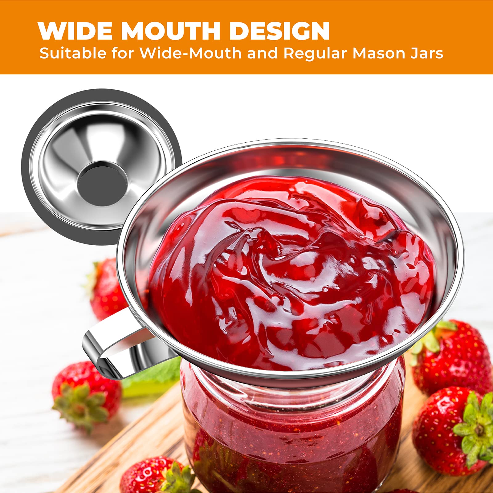 Pisol Canning Funnel For Kitchen Use, Wide Mouth Stainless Steel Funnel For Wide And Regular Mouth Mason Jar, Food Grade Metal F