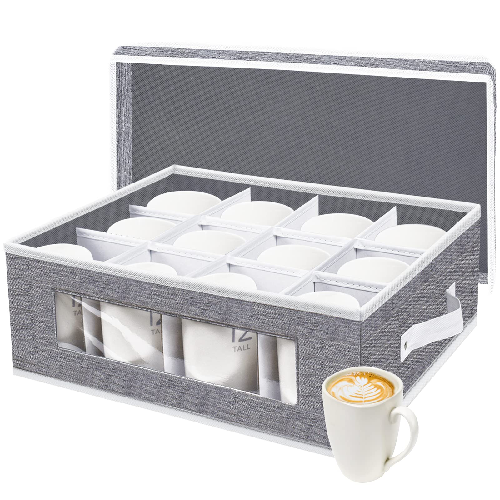 Homyfort Mug Storage Box, China Storage Containers Organizer Hard Shell With Dividers For 12 Coffee Mugs, Tea Cup, Moving & Pack