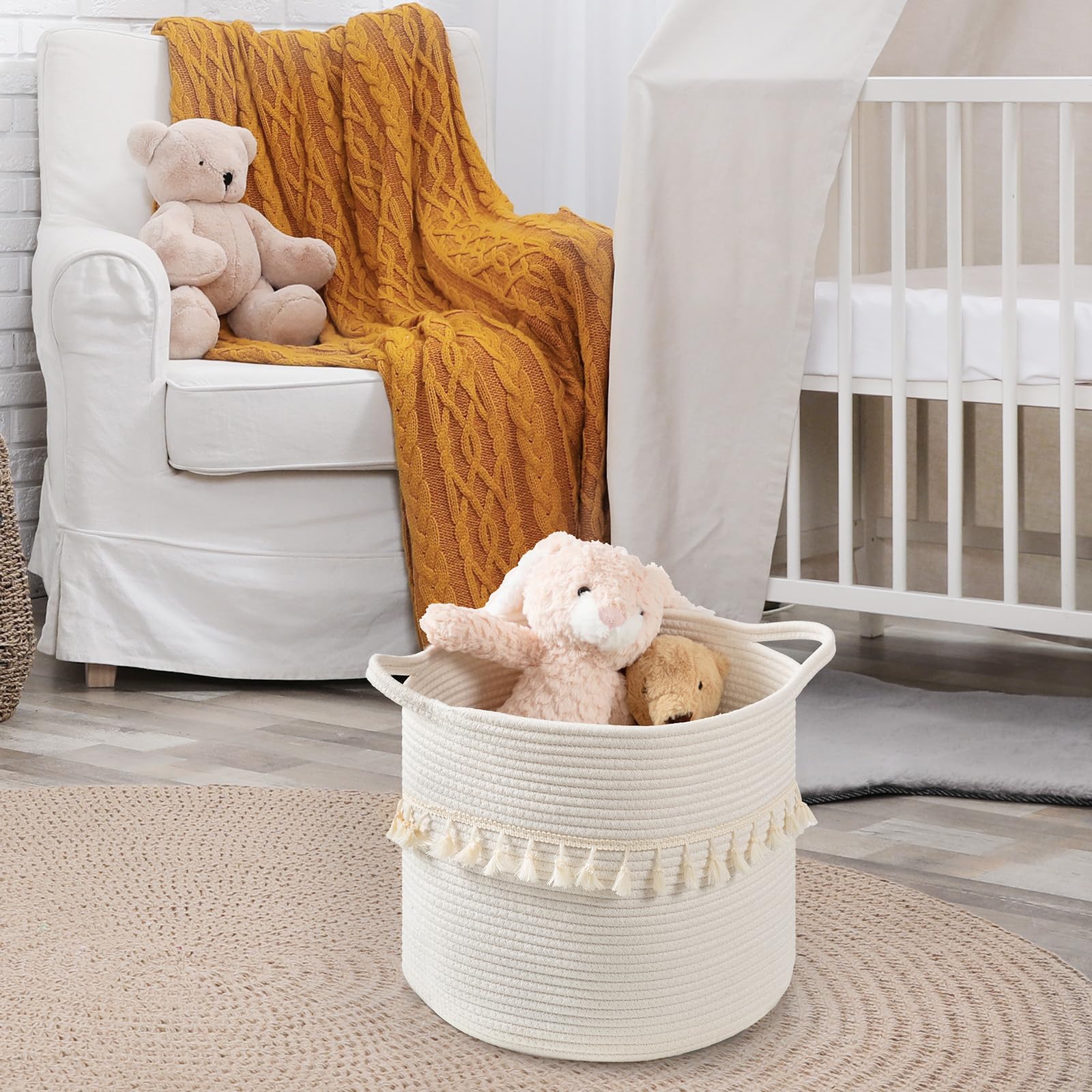 Danpinera 3 Pack White Storage Baskets, 11''X11'' Soft Woven Baskets For Storage And Decor In Bedroom, Bathroom, Closet, Small R