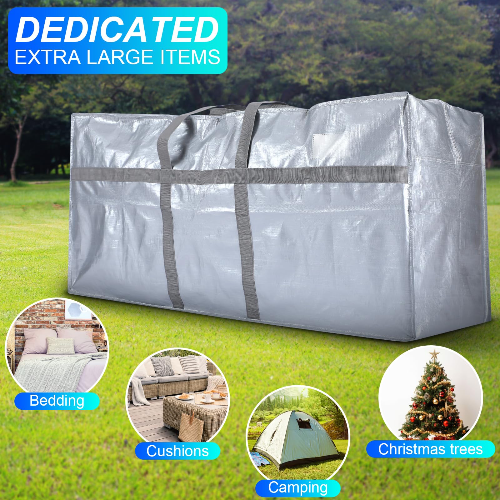 Clysee 4 Pcs 176 Gallon Large Moving Bags with Zipper and Handles Foldable Storage Duffle Bags Heavy Duty Extra Large Totes for