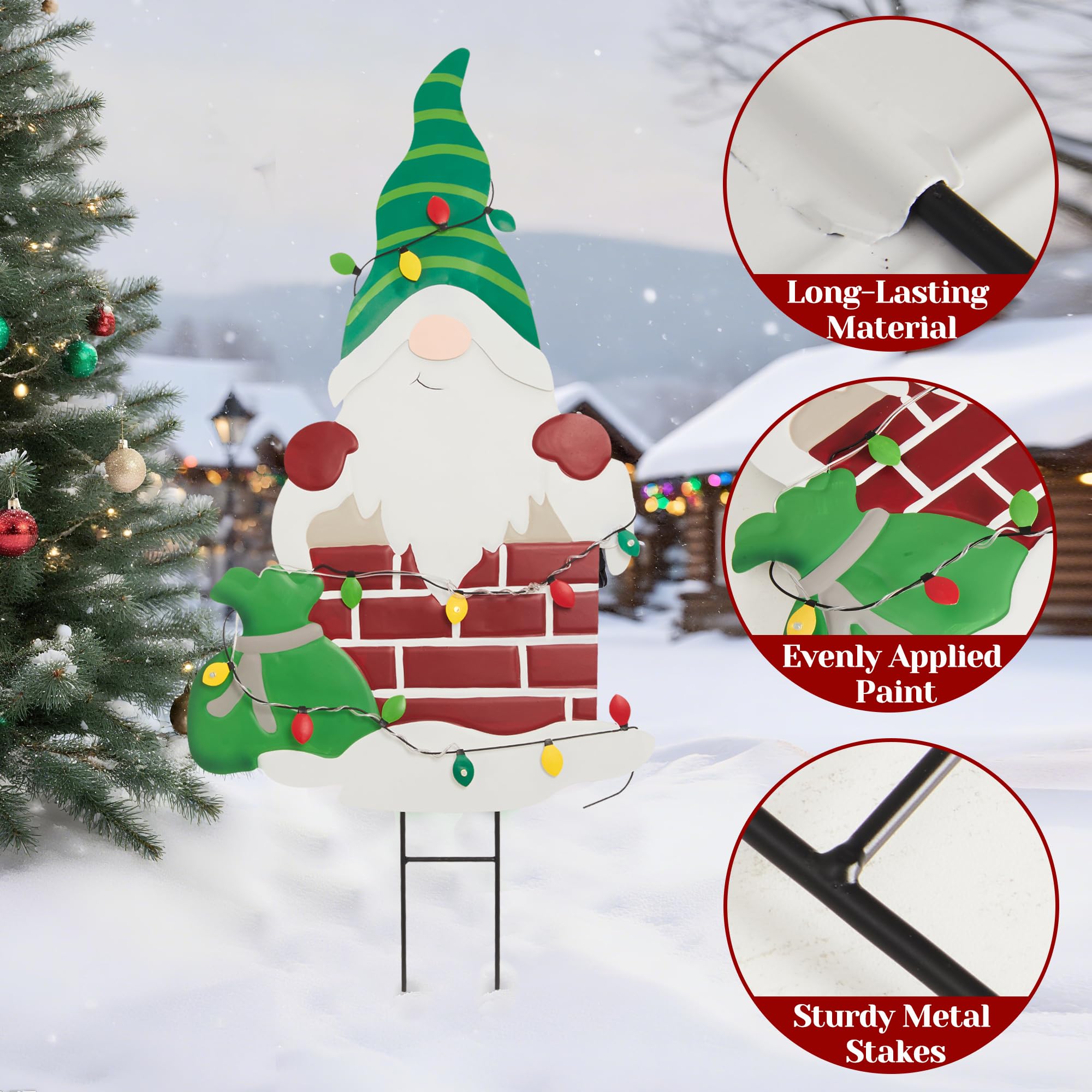 Solar LED Santa Claus Garden Metal Stake, Santa Climbing Out of Chimney with Gifts Design, Waterproof Outdoor Christmas Decor fo