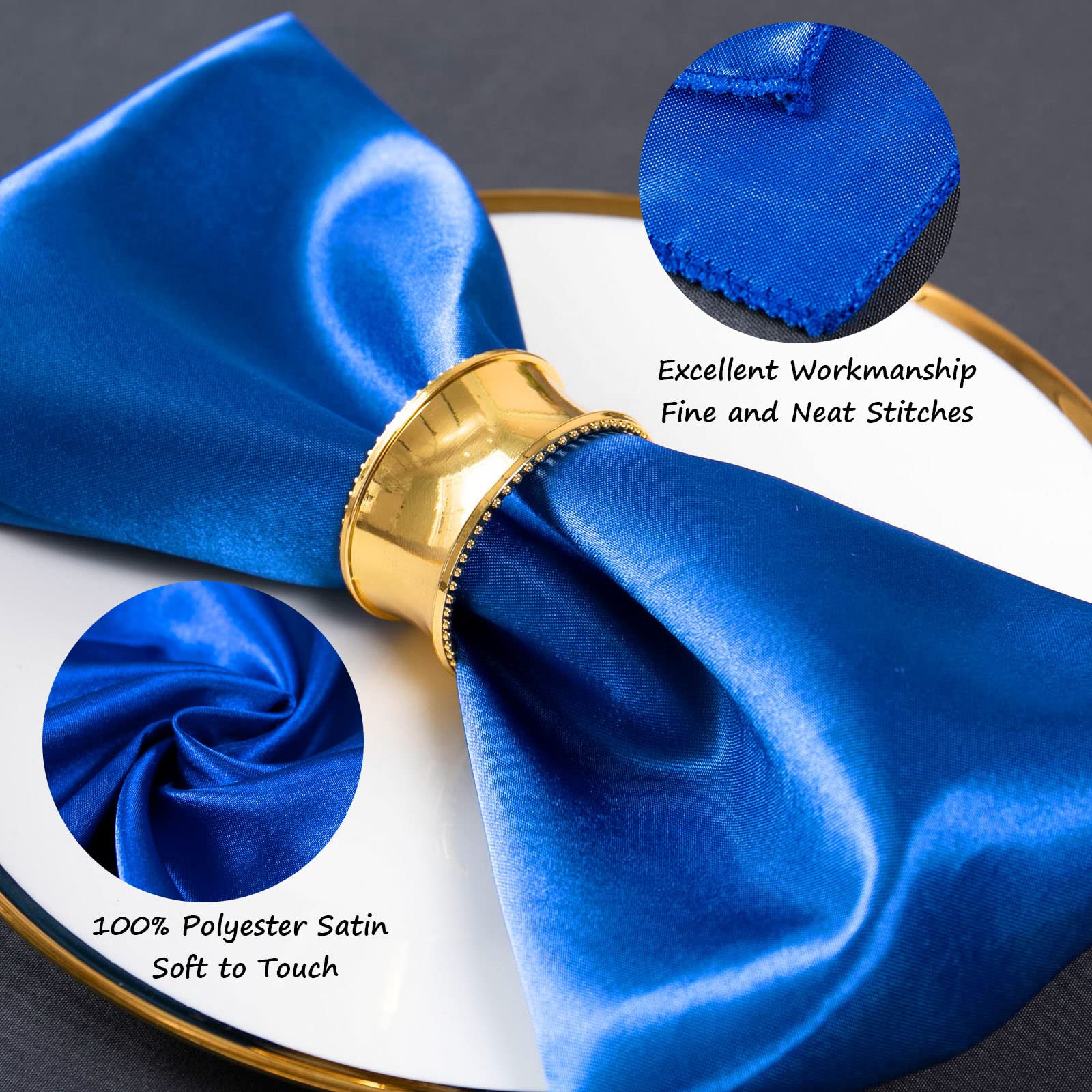 SiinvdaBZX 100 Pieces Royal Blue Cloth Napkins 12 x 12 Inches  Small Size Square Satin Napkins Silky Soft Dinner Napkins or Handkerchief for Banquet Wedding Christmas Thanksgiving Decoration
