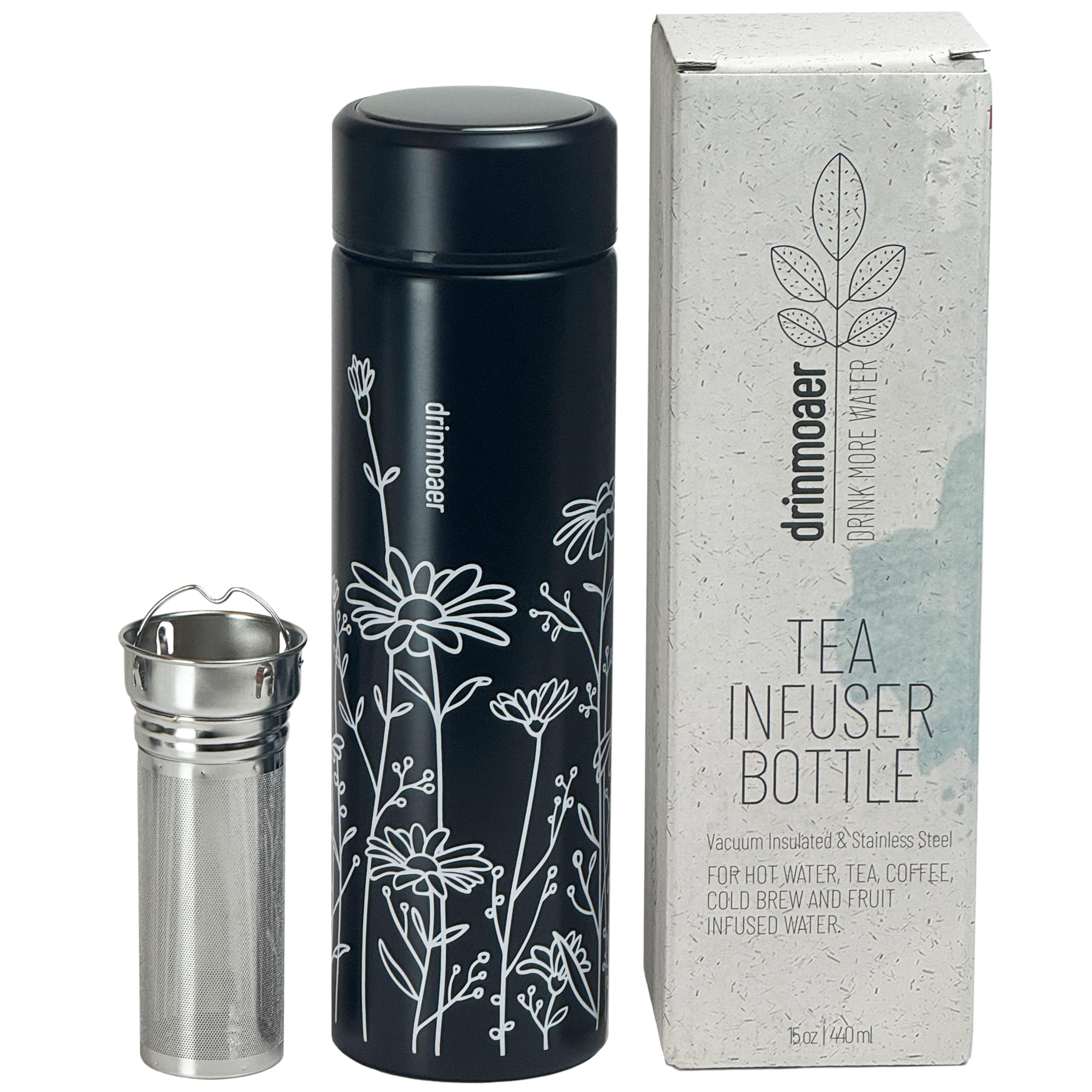 drinmoaer Tea Thermos with Infuser for Hot and Cold Infusions  Stainless Steel  Tea Infuser Bottle  Leakproof Travel Mug with