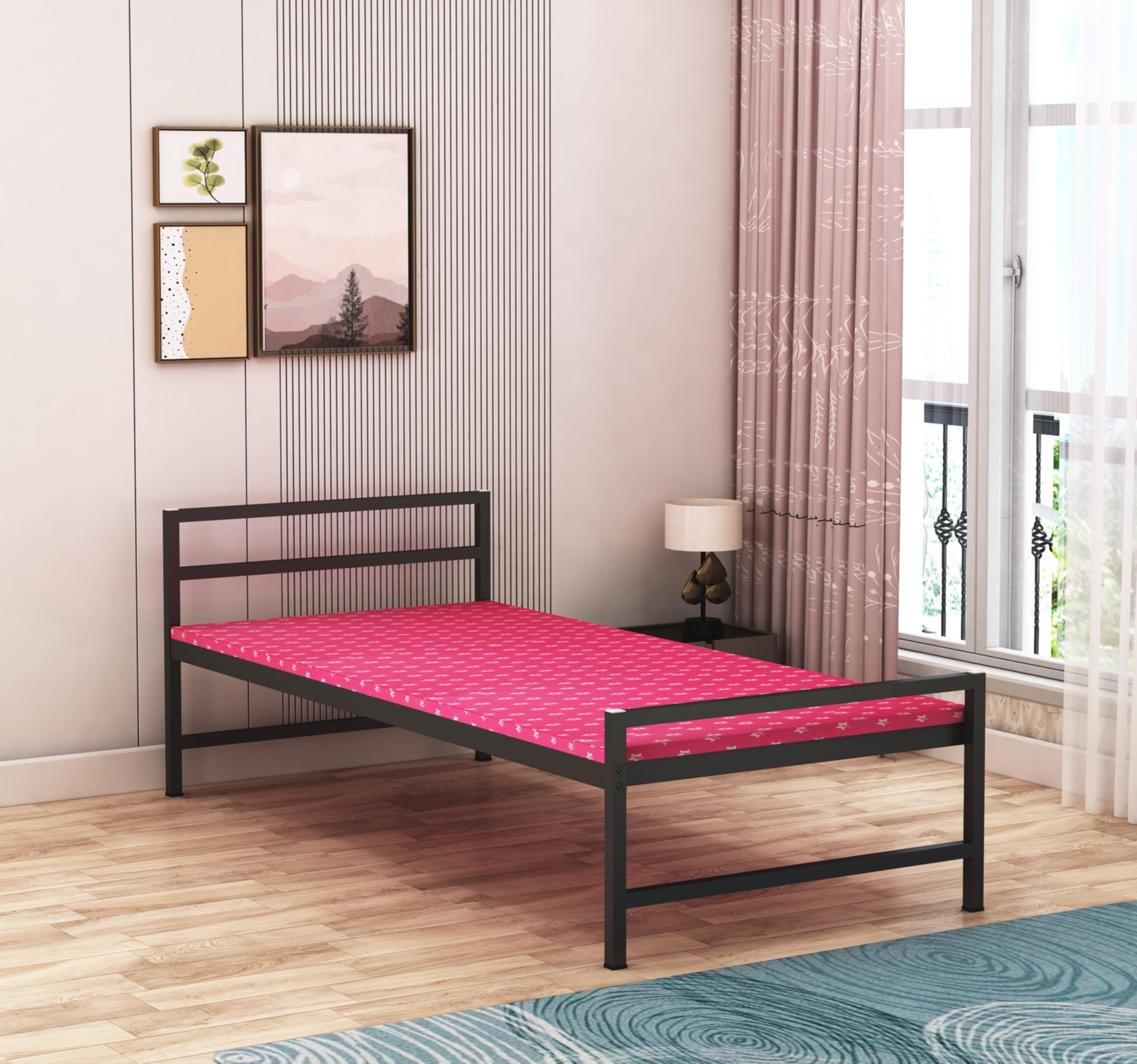 Metal Bed Iron Cot Size Double 4X6 Feet For Adults Strong Frame With PreFixed Ep Foam Mattress (With Mattress, Double (4X6 Feet