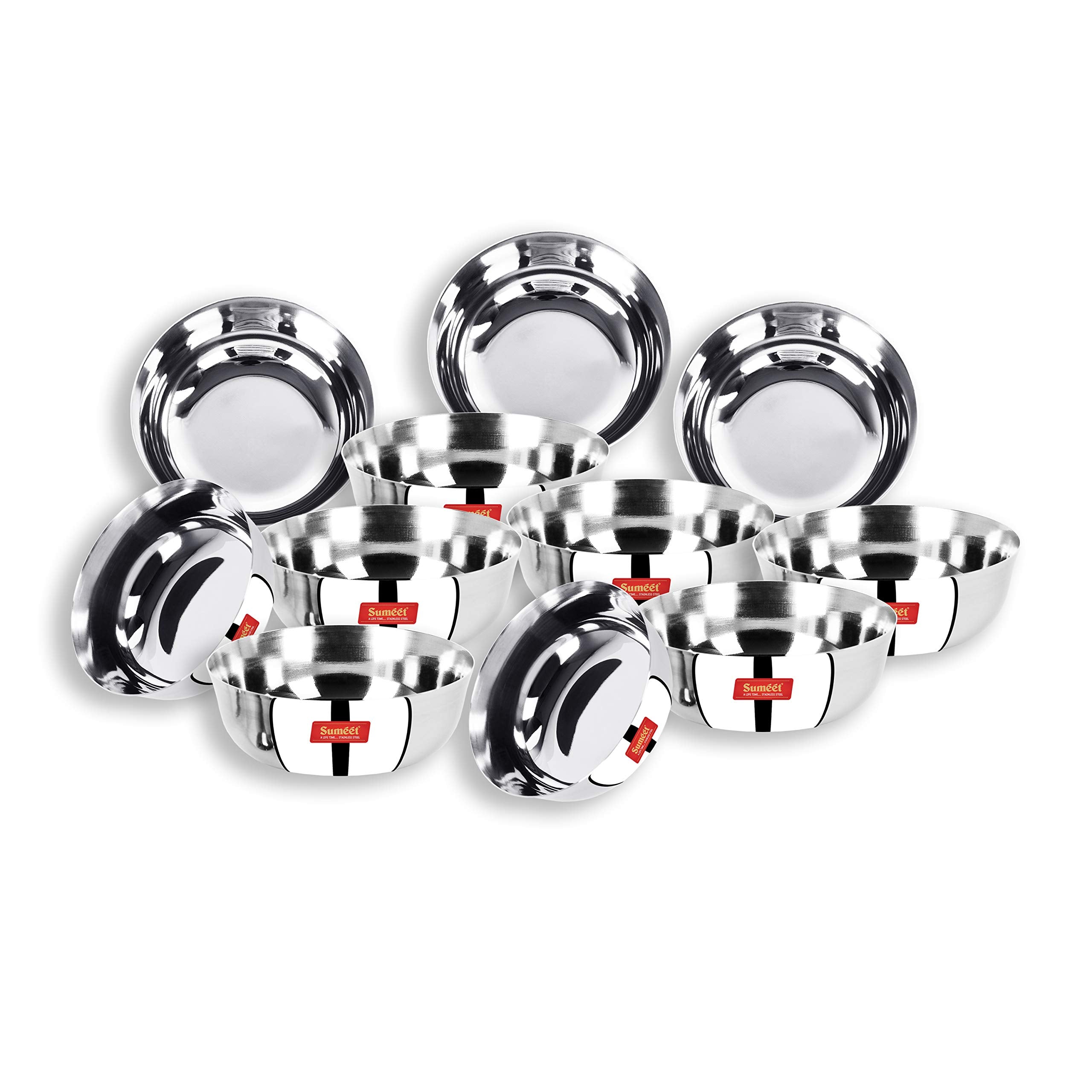 Sumeet Stainless Steel Heavy Gauge Bowl Set/Wati Set With Mirror Finish 12Cm Dia - Set Of 12Pc