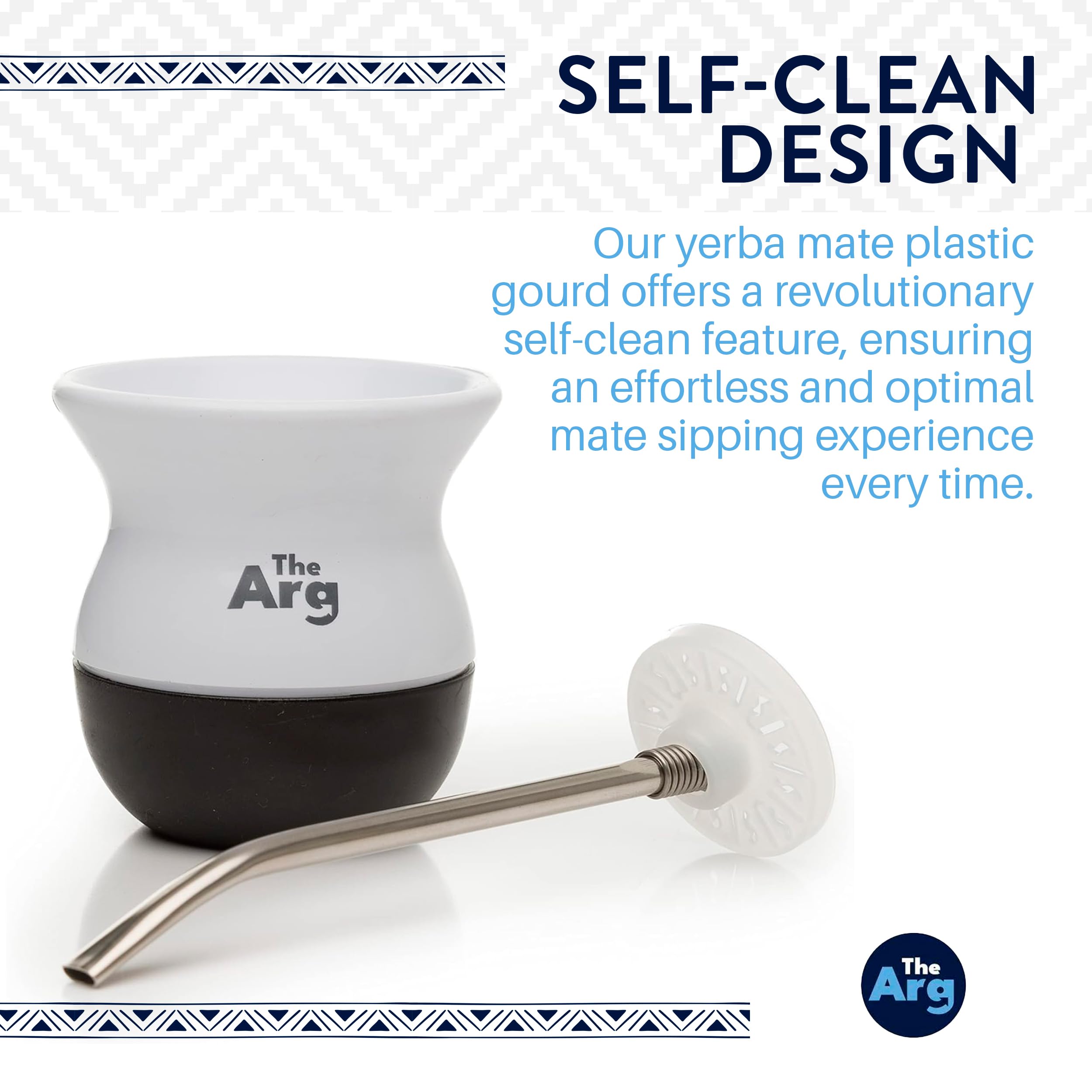 Thearg | Yerba Mate Plastic Gourd Cup With Stainless Steel Straw | Self-Clean Modern Plastic Gourd Design - Yerba Mate Cup And B