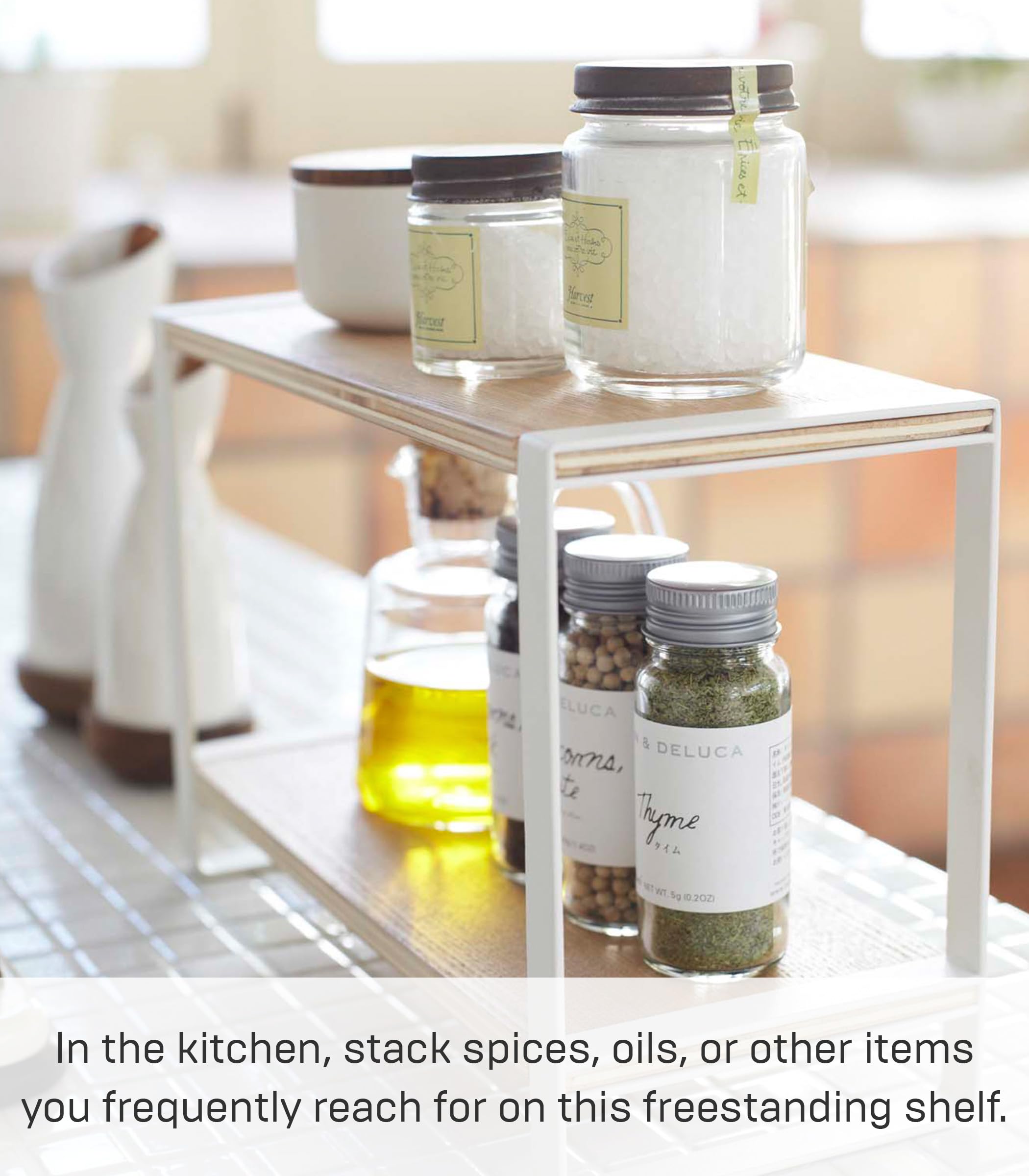 Yamazaki Home Tosca Kitchen Rack - Counter Storage Shelf Organizer - Steel + Wood