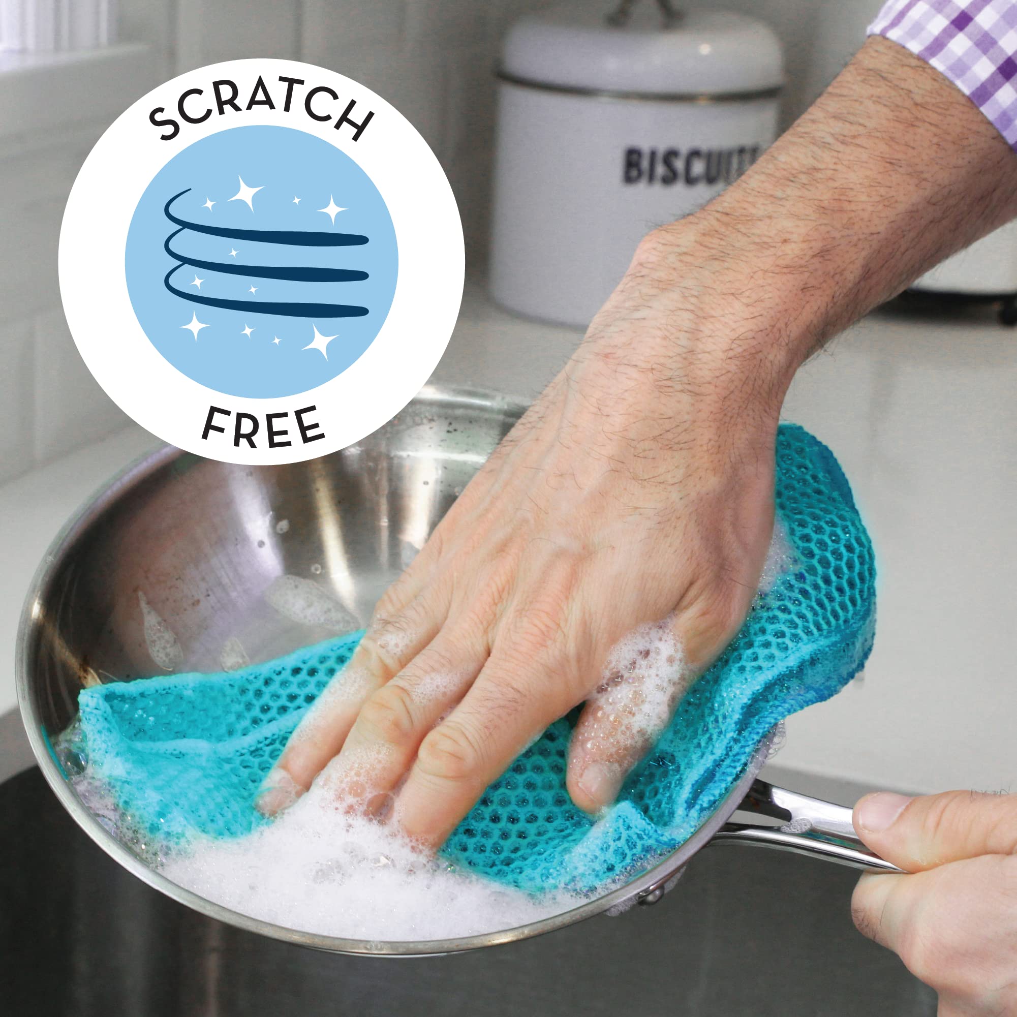 S&T Inc. Mesh Dish Scrubber, Kitchen Dish Cloths For Washing Dishes, Blue, 11.5 Inches X 11.5 Inches, 3 Pack
