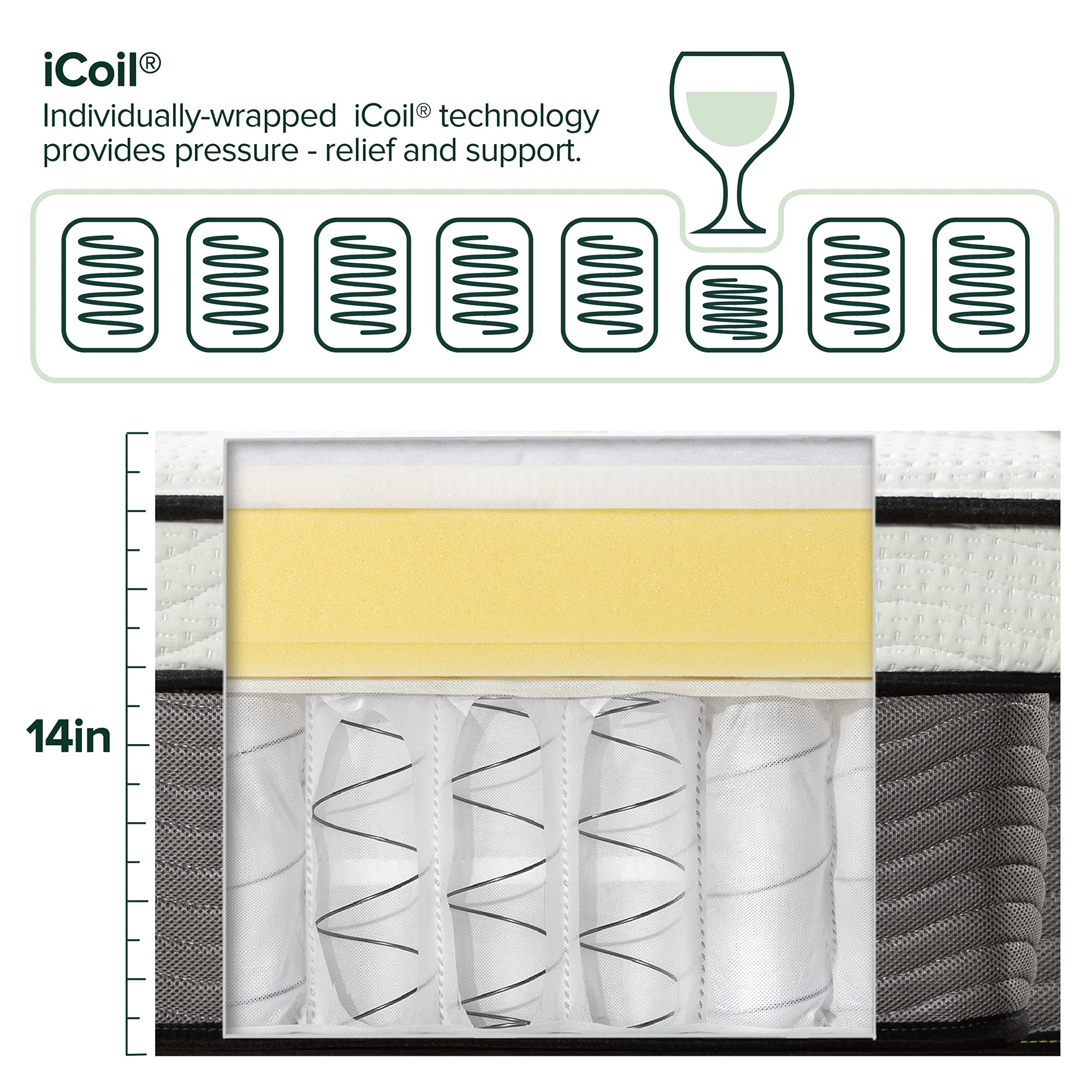 Zinus 14 Inch Support Plus Pocket Spring Hybrid Mattress, Queen, Strong Coils For Durable Support, Pocket Innersprings For Motio