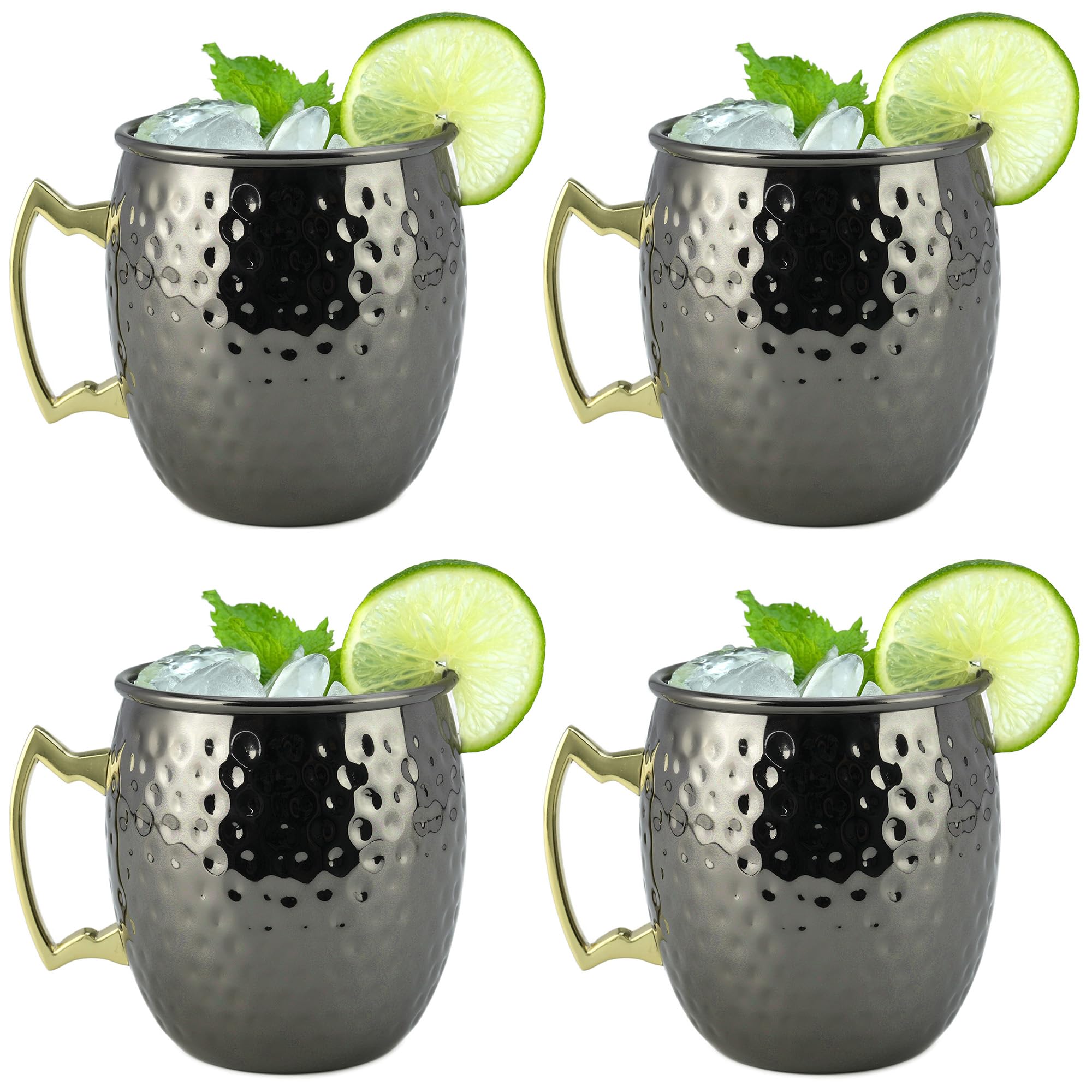 Arora Moscow Mule Mug, Set Of 4 Black Hammered, Durable For Home Dining, Max Capacity 20Oz, 3.7'' D X 3.9'' H (6014506)