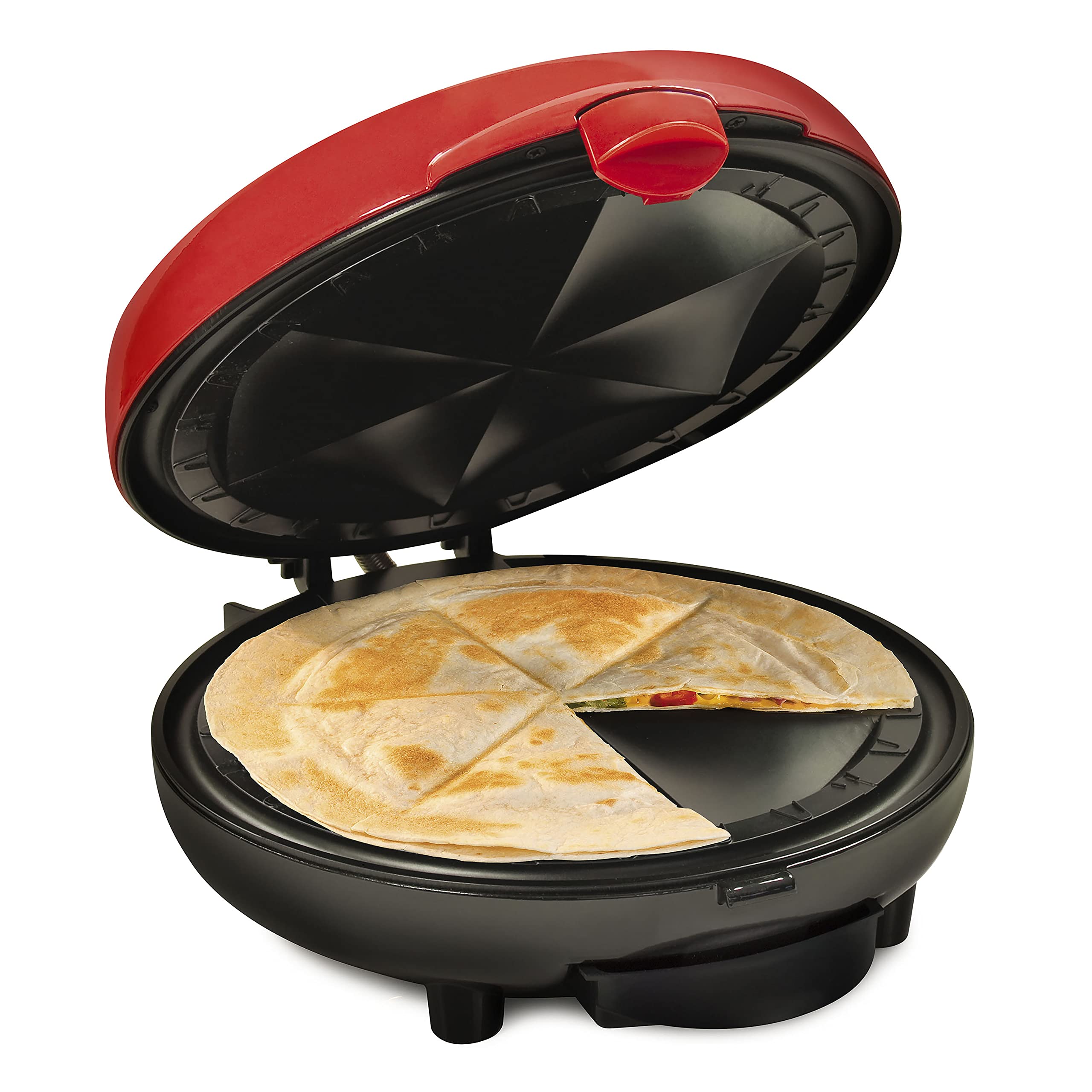 Taco Tuesday Deluxe 8-Inch 6-Wedge Electric Quesadilla Maker With Extra Stuffing Latch, Red