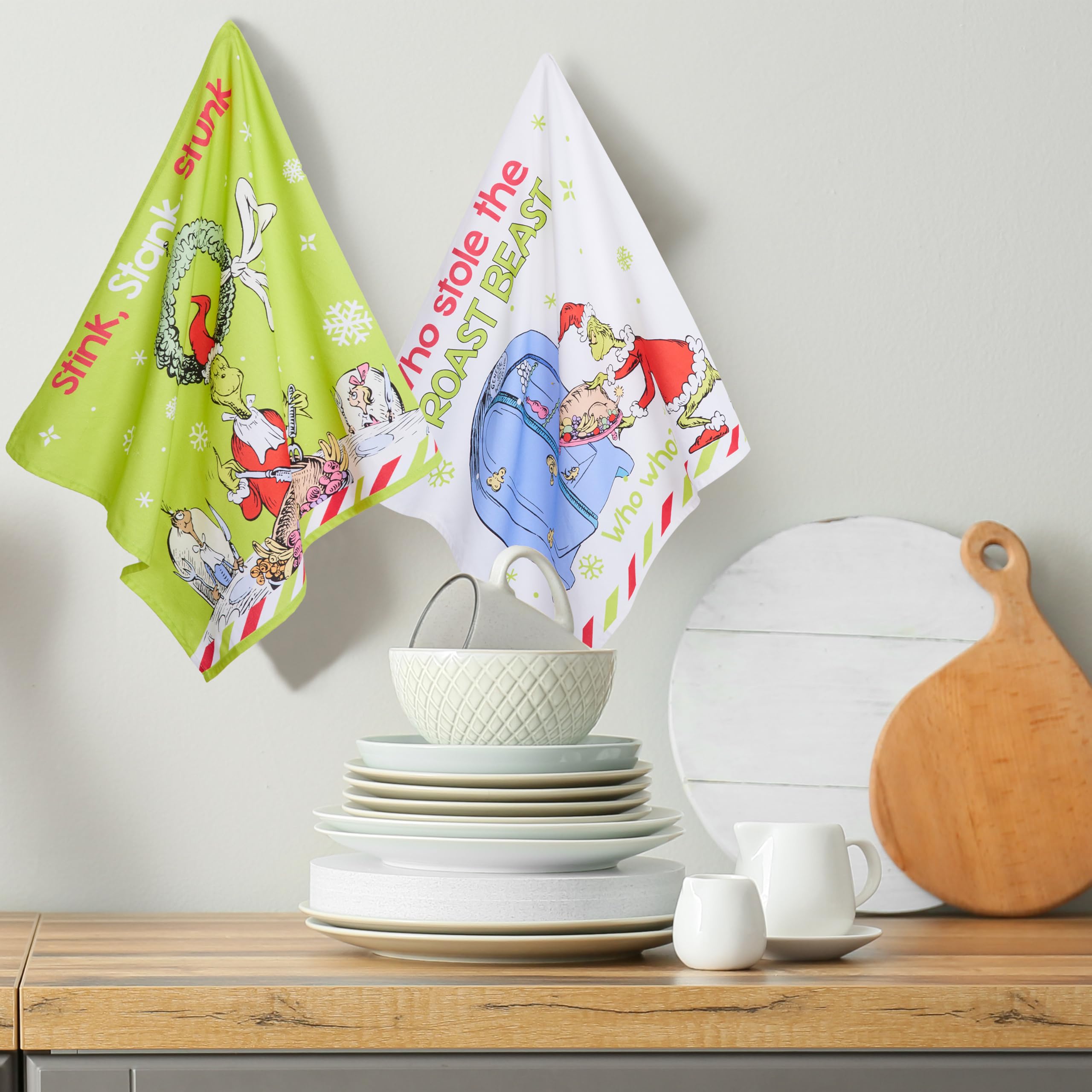 The Grinch Kitchen Towel Pack Of 2, Christmas Dish Cloth Funny Tea Towel Washing Up Cotton Hand Cloth Kitchen Accessories
