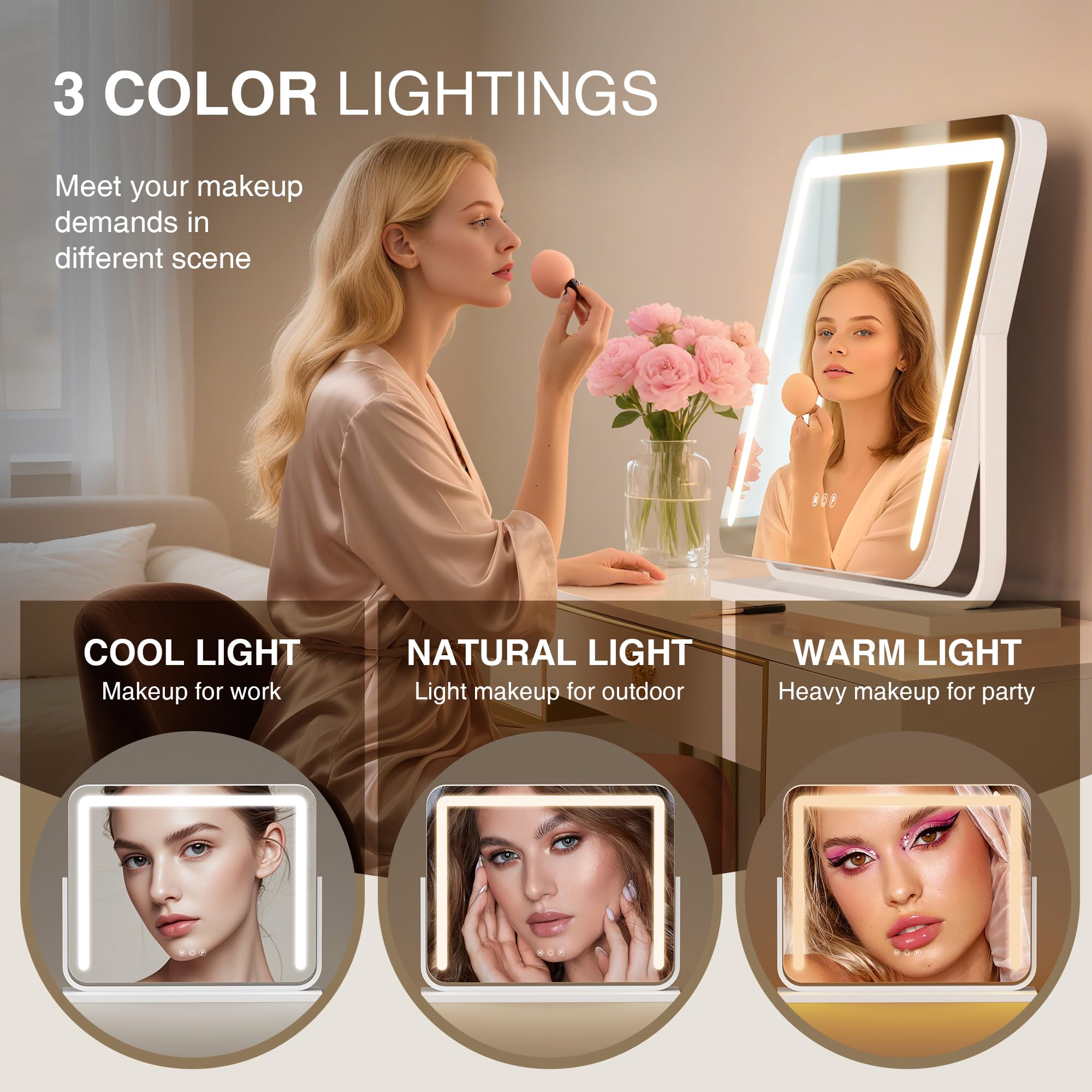 Vanity Mirror With Lights 21  15.7 Led Makeup Mirror,Dimmable Smart Touch Control Mirror With Lights For Bedroom Tabletop,10X Ma