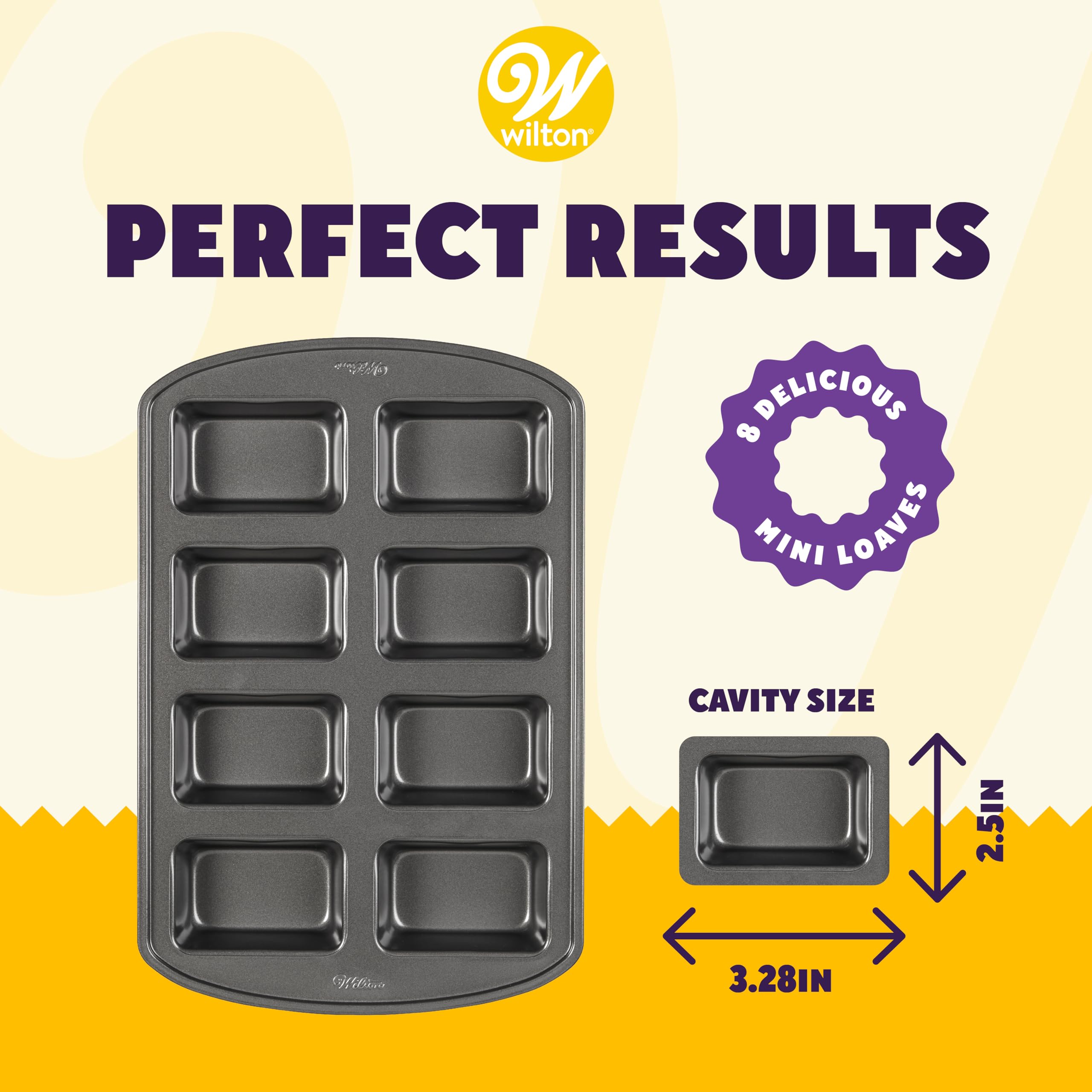 Wilton Non-Stick Mini Loaf Pan, 8-Cavity, 15.2" x 9.5" x 1.6", Gray, Model 2105-3972