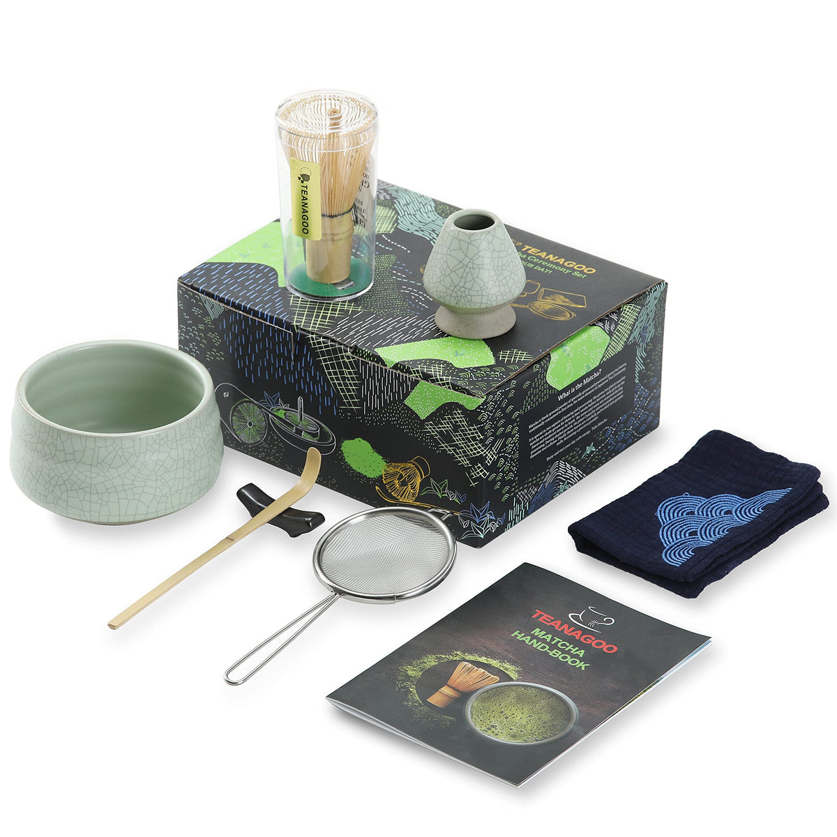 Teanagoo Japanese Tea Set Matcha Whisk Set Matcha Bowl Bamboo Matcha Whisk (Chasen) Scoop (Chashaku) Matcha Whisk Holder Tea Mak