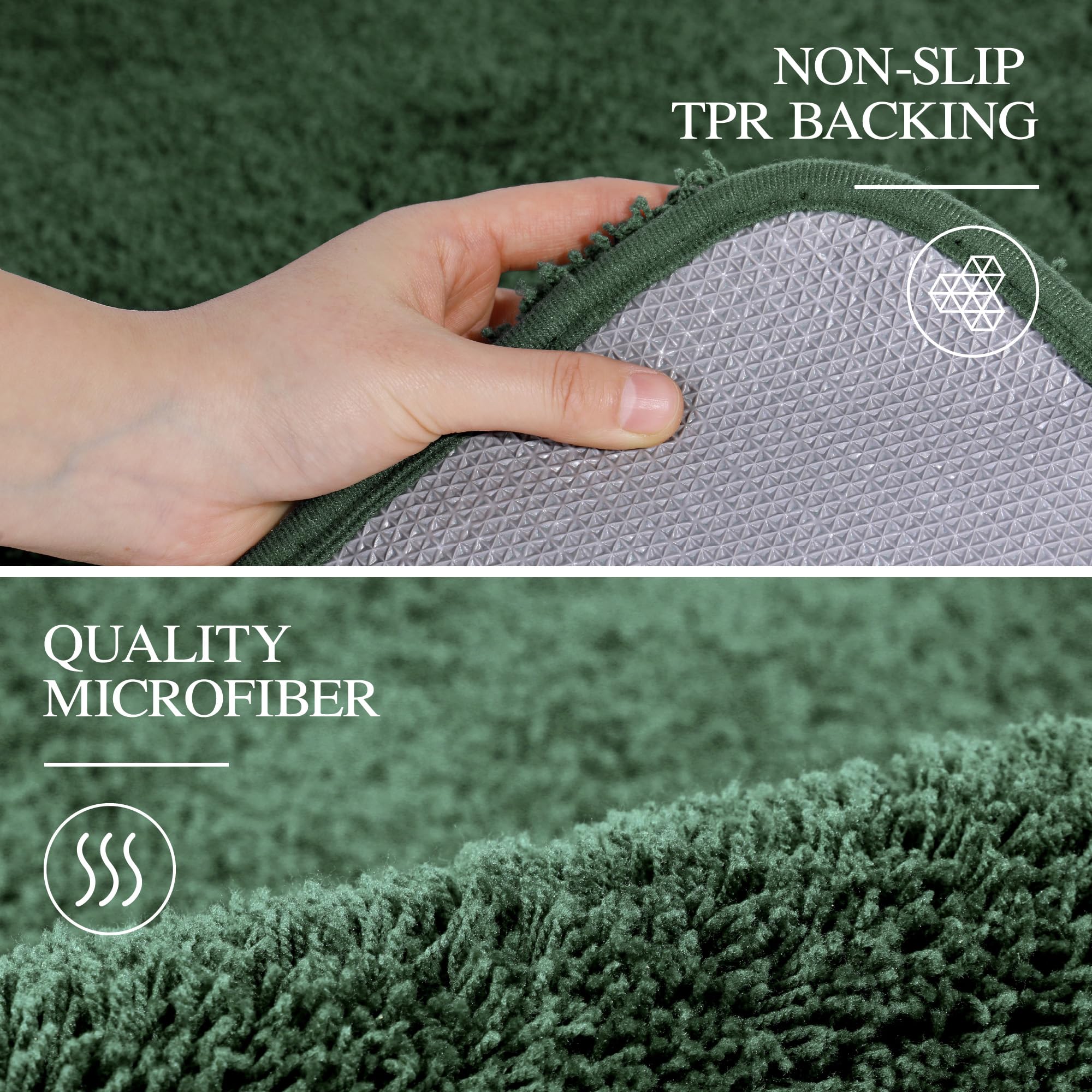 Walensee Bathroom Contour Rug (20X24, Hunter Green) Non Slip Bath Mat For Bathroom Water Absorbent Soft Microfiber Shaggy Bathro