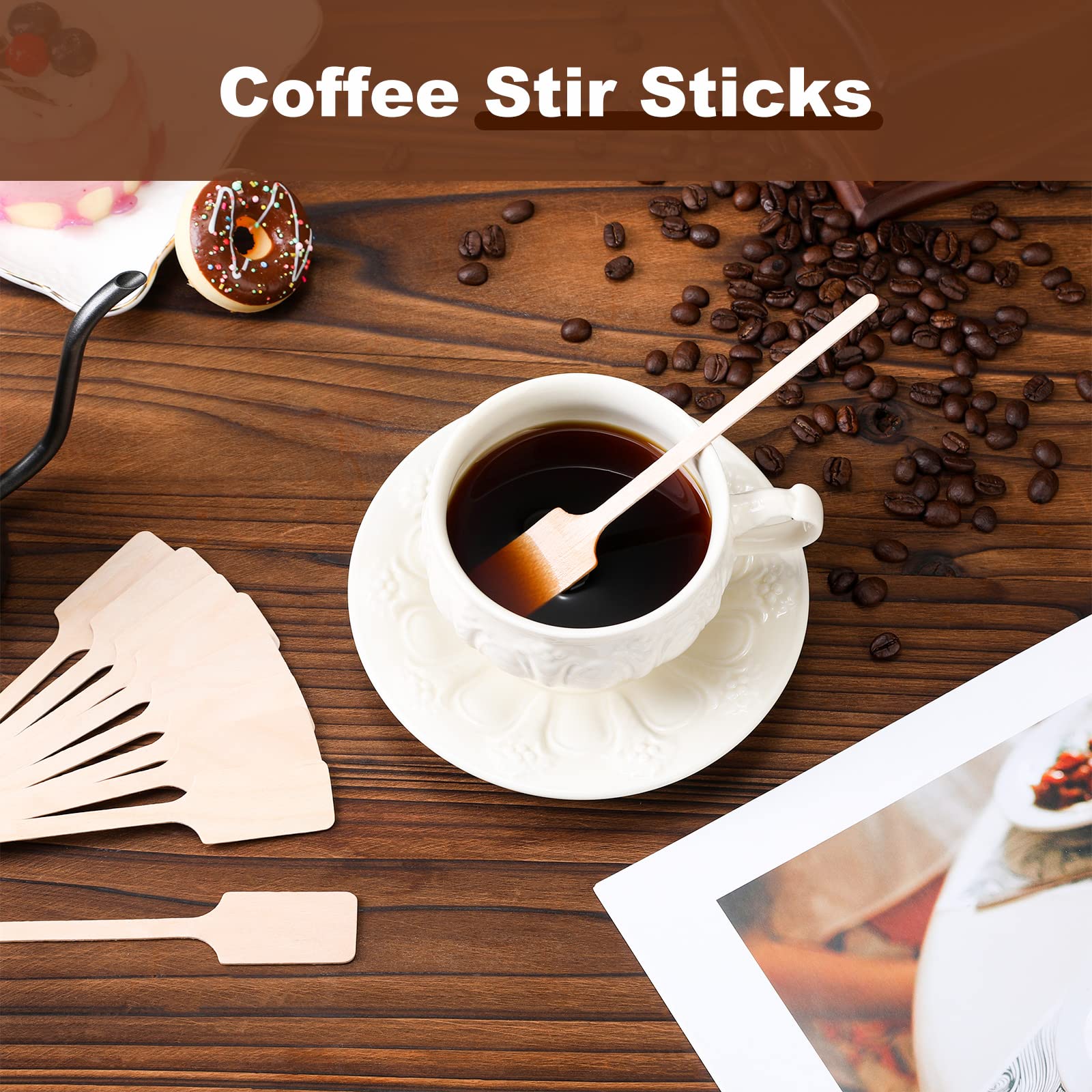 Bokon 6.3 Inch Coffee Stir Sticks Wooden Kayak Paddle Shaped Coffee Stirrers Wood Wooden Stirrer Hot Cocoa Stir Sticks For Tea,