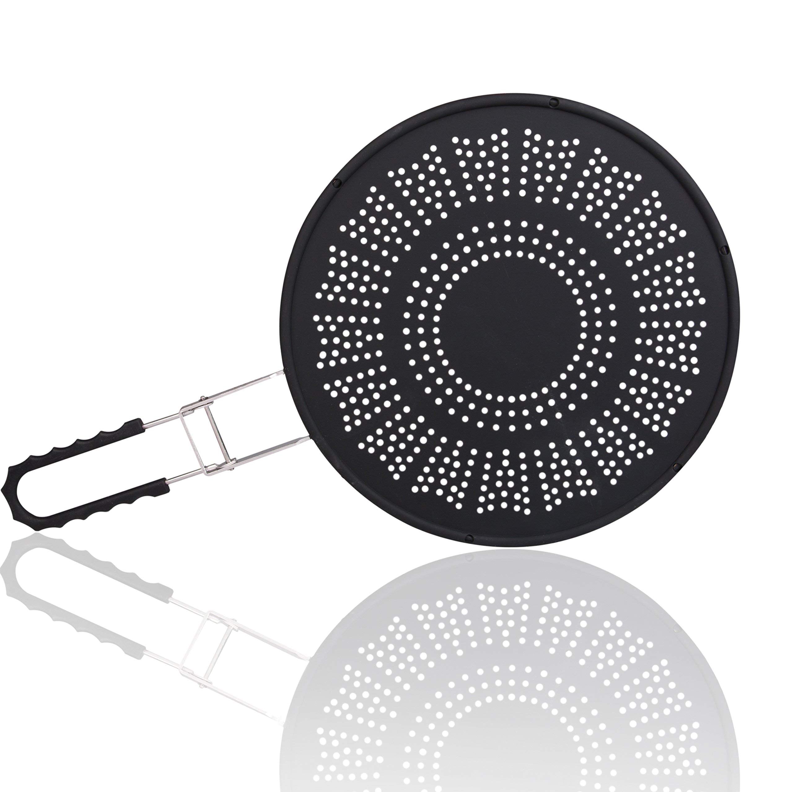 Silicone Splatter Screen- Multi Use Xl 11.5'' Oil And Grease Shield Guard And Strainer W Foldable Handle For Easy Storage - Fits