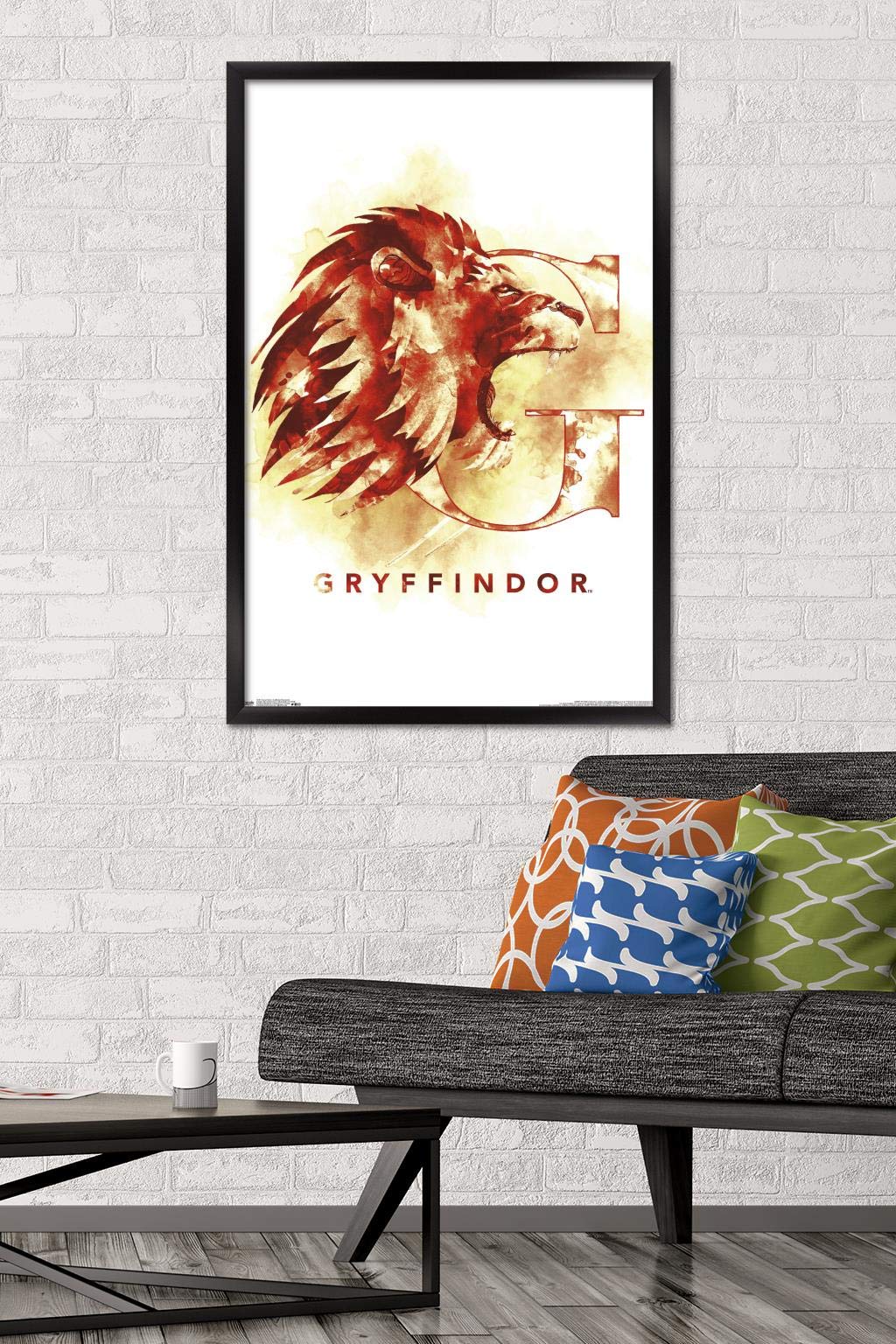 Trends International Wizarding World: Harry Potter-Gryffindor Illustrated House Logo Wall Poster, 22.375'' X 34'', Black Framed