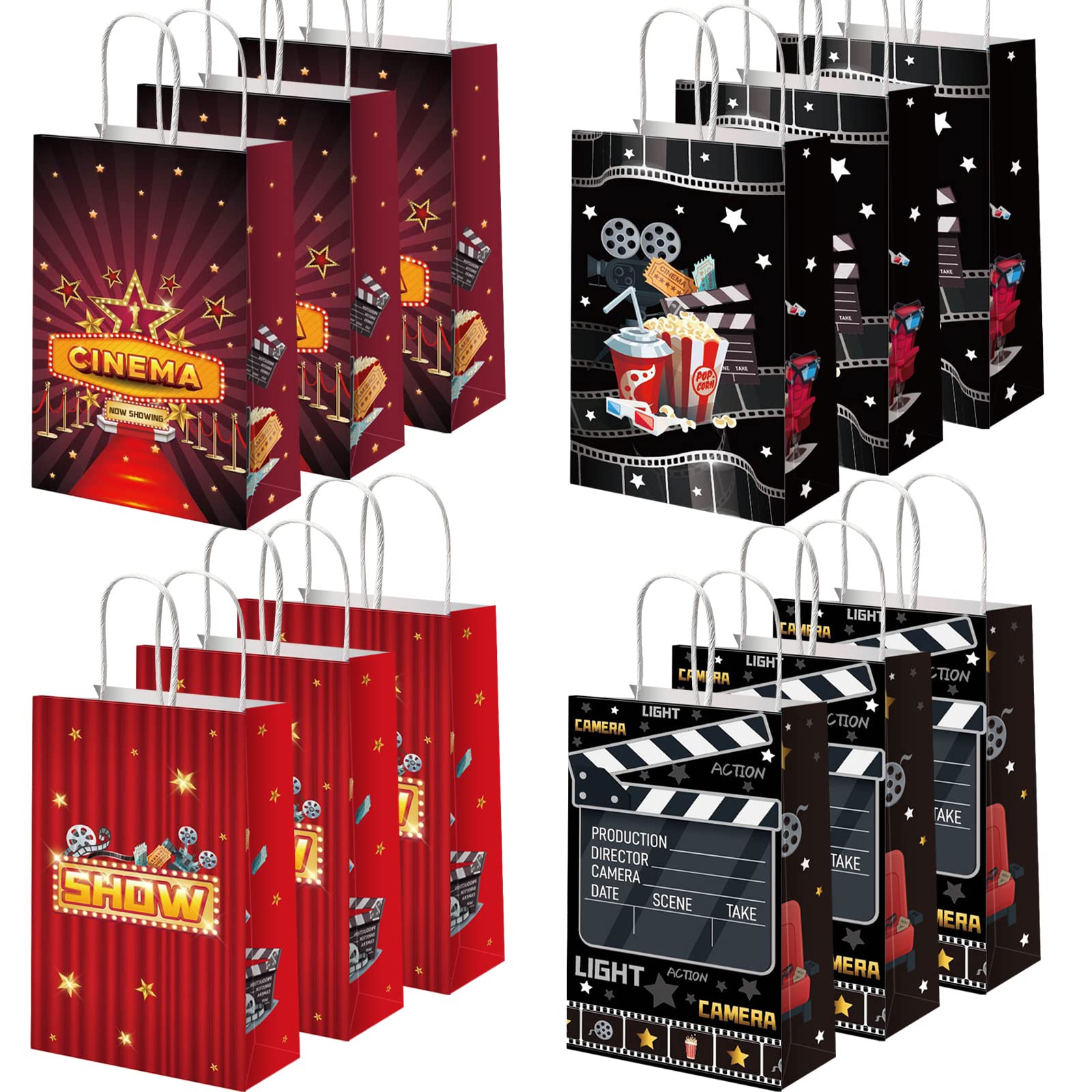12 Pieces Movie Night Party Bags Now Showing Party Favor Gift Bags Movie Theater Party Treat Bags Movie Candy Goodie Bags For Fo