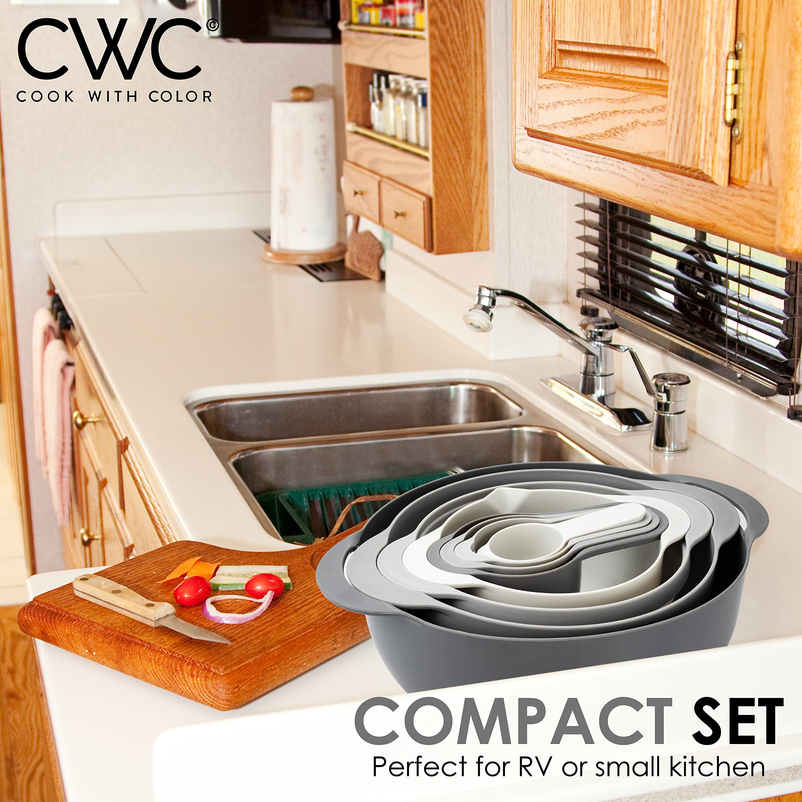 Cook With Color 8 Piece Nesting Bowls With Measuring Cups Colander And Sifter Set - Includes 2 Mixing Bowls, 1 Colander, 1 Sifte