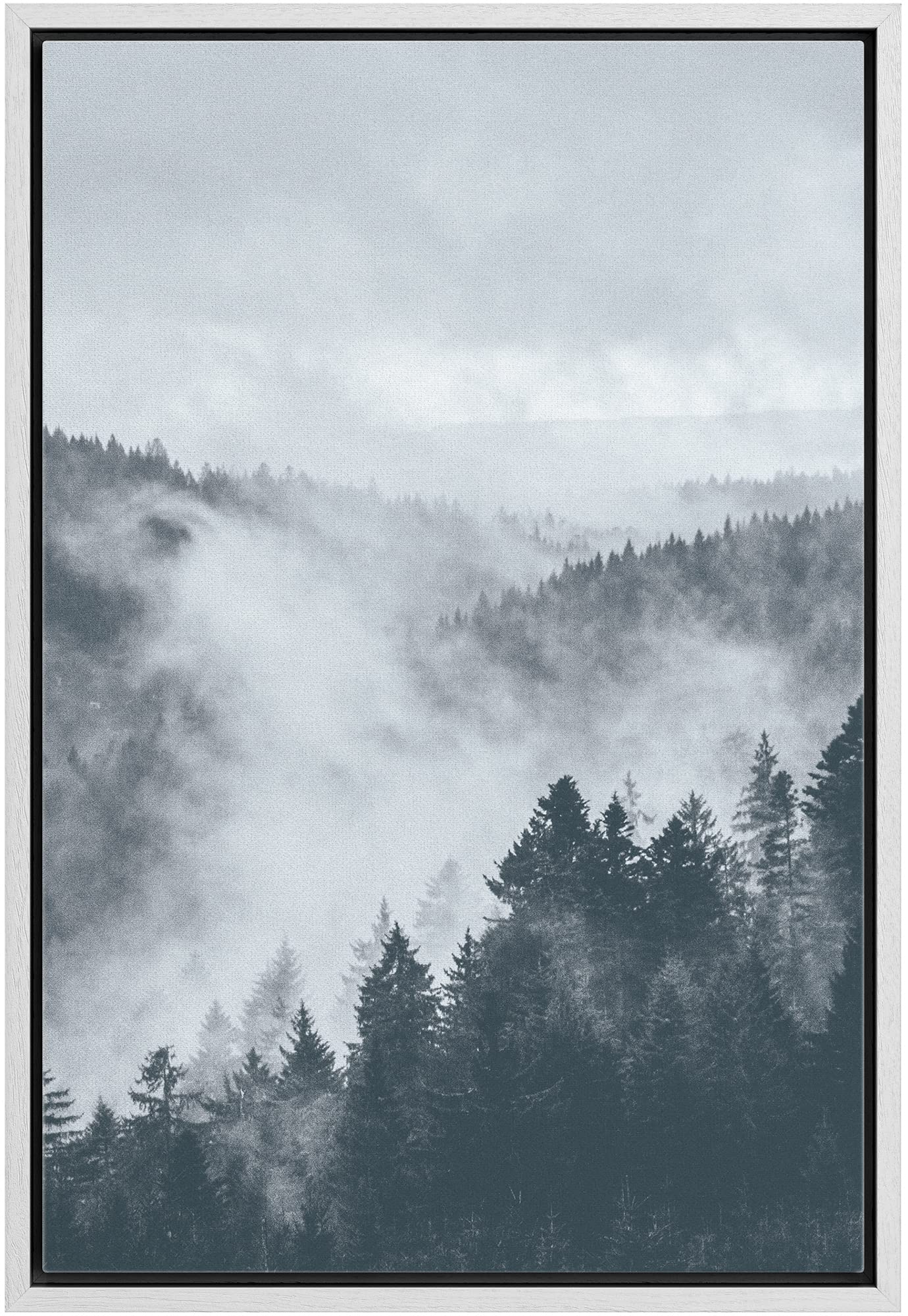 Nwt Framed Canvas Print Wall Art Fog Over The Dark Mountain Forest Nature Wilderness Photography Realism Rustic Scenic Colorful