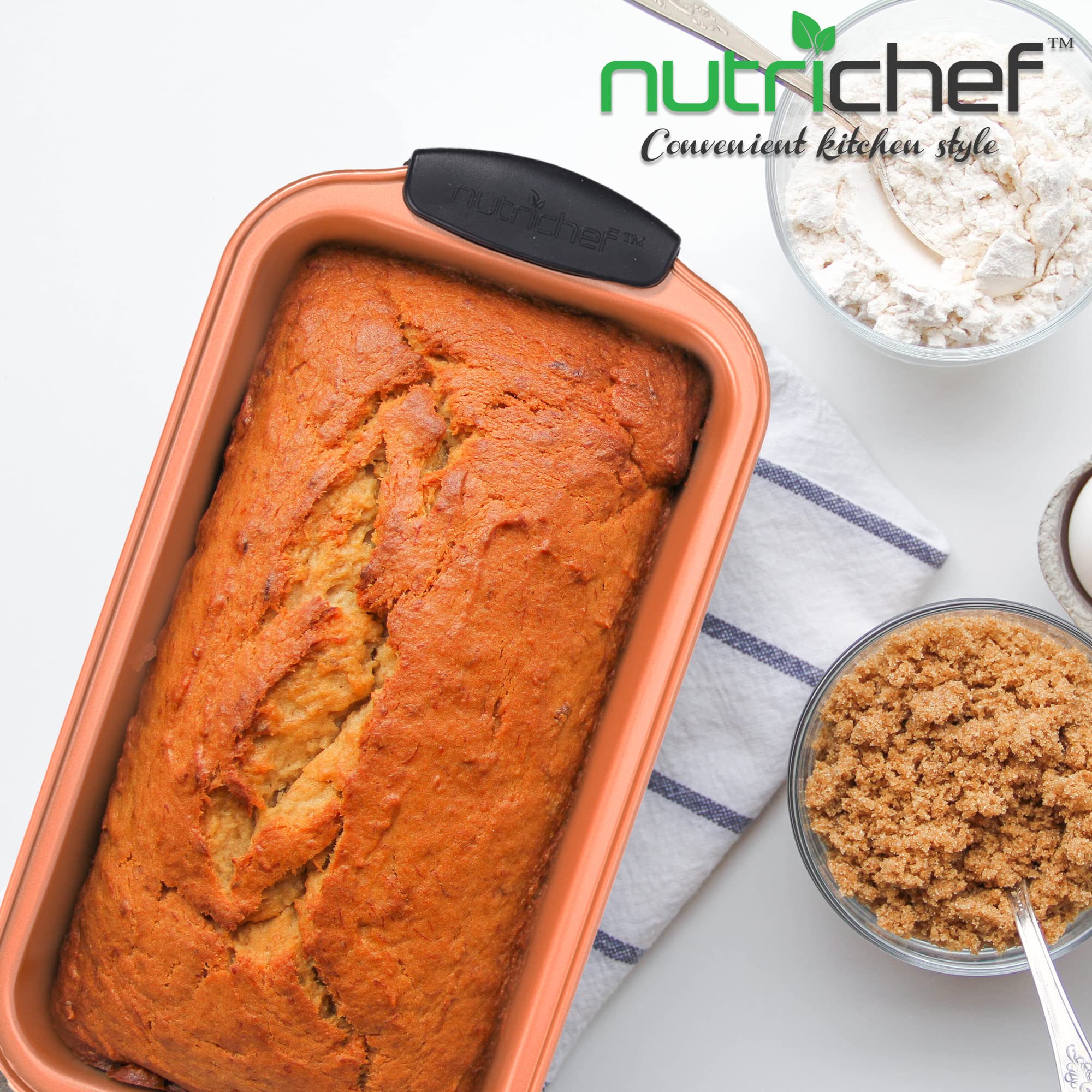 Jovial Non Stick Loaf Baking Pan,Deluxe Copper Carbon Steel Pan With Blue Silicone Handles,Quality Metal Bakeware For Cooking&Ba