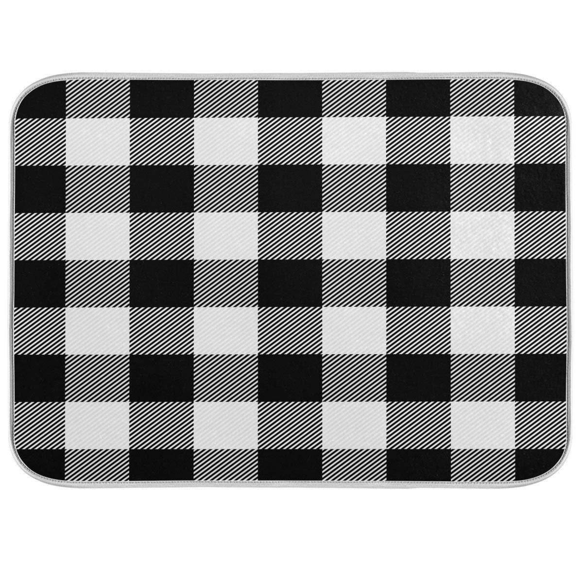 White And Black Buffalo Plaid Dish Drying Mat 18X24 For Kitchen Classic Buffalo Check Dishes Pad Dish Drainer Rack Mats Absorben