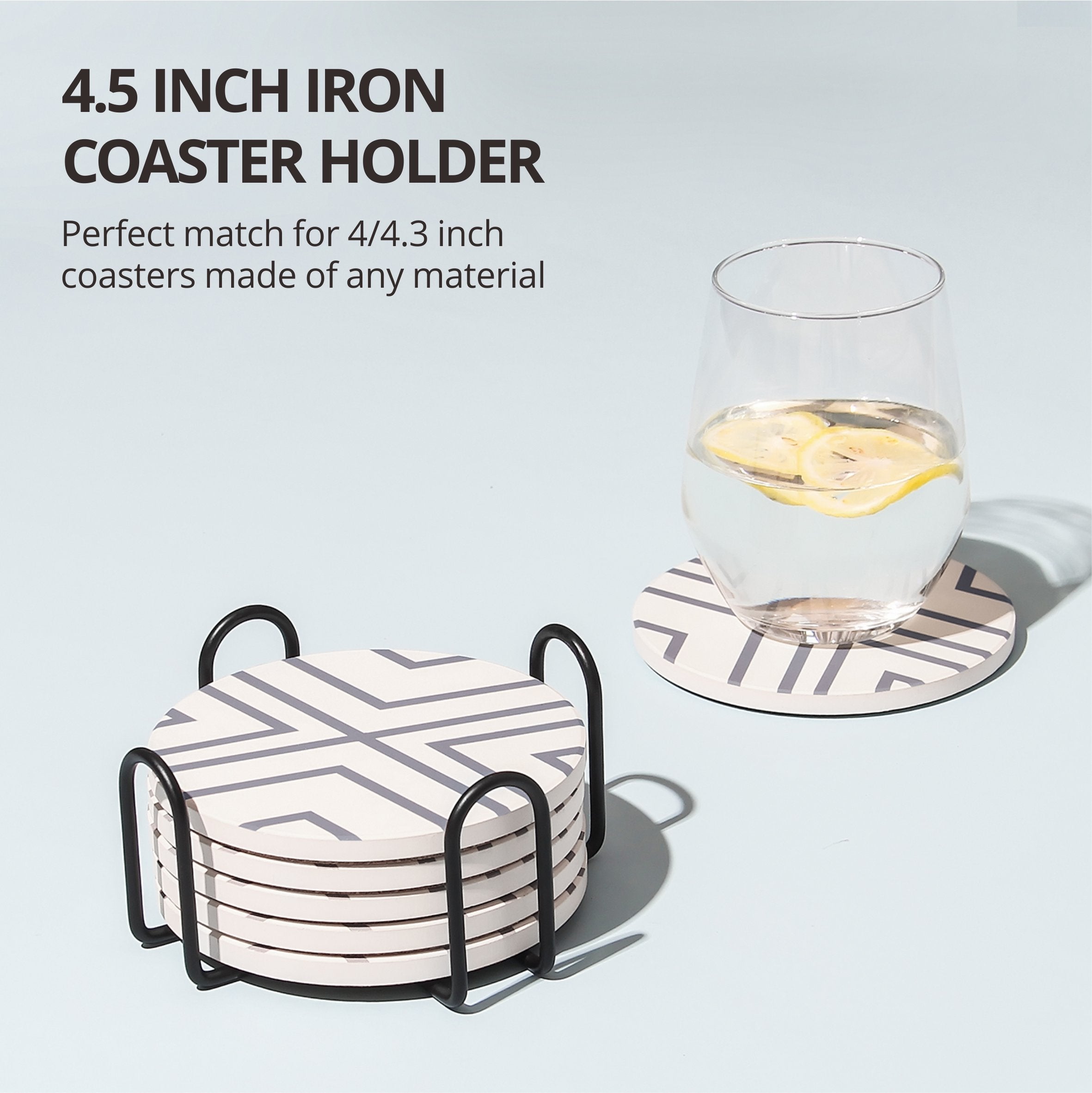 Lifver 4 Inches Minimalist Black Iron Metal Coasters Holder For Both Round And Square Coasters, Holds Multiple Sizes And Types,