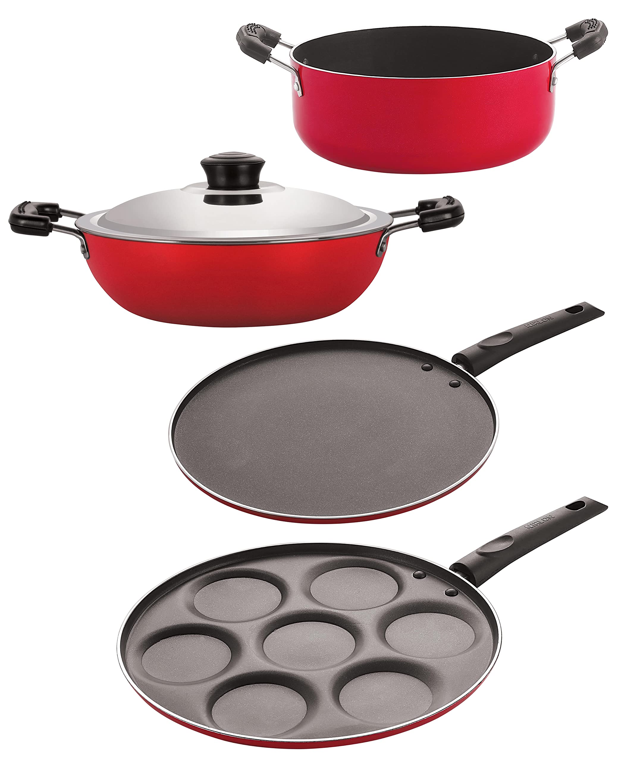 Nirlon Non Stick Aluminium Heat Resistance Cookware Set Of 4 Pieces With Bakelite Handle (Gas Compatible) (Dkd(M)_Up7_St12_Cs24)