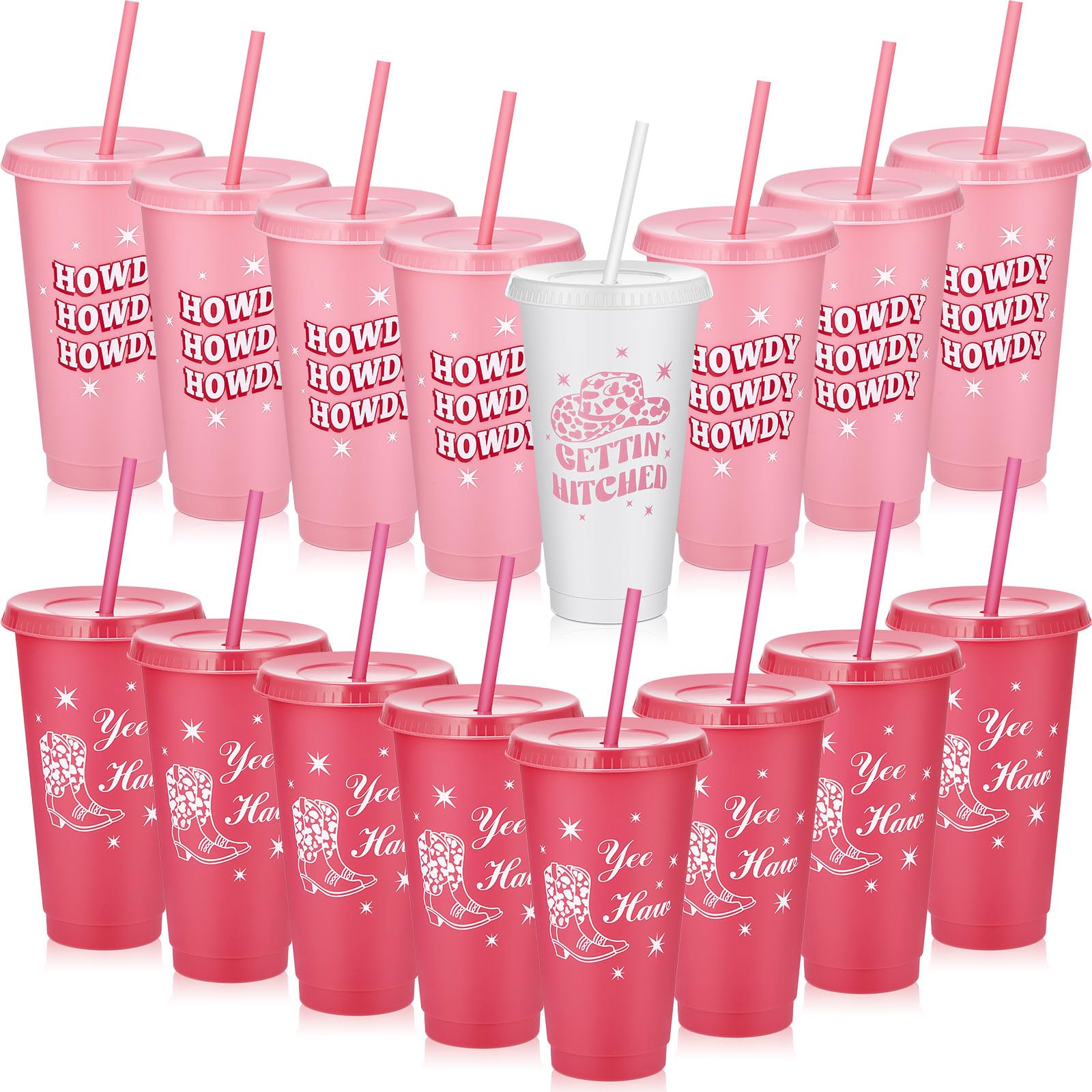 Tessco for you 16 Pcs Bridesmaid Cups with Lids and Straws 24 oz Reusable Bridesmaid Tumblers Plastic Cups Bridal Party Supplies