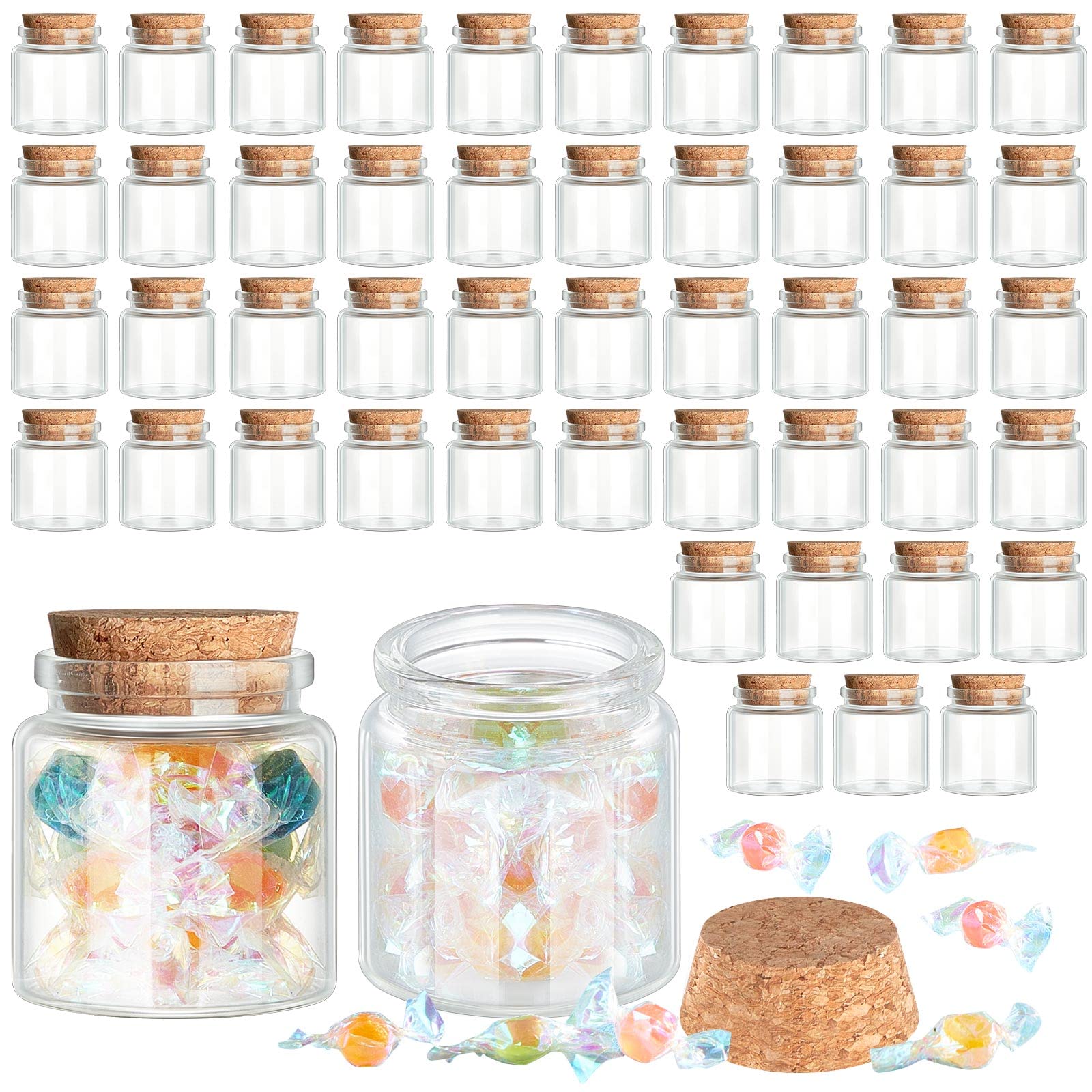 Patelai 48 Pcs Small Glass Jars with Cork Lids Mini Potion Bottles Bulk Tiny Wishing Vial Spell Jars for DIY Art Crafts Gift Chr