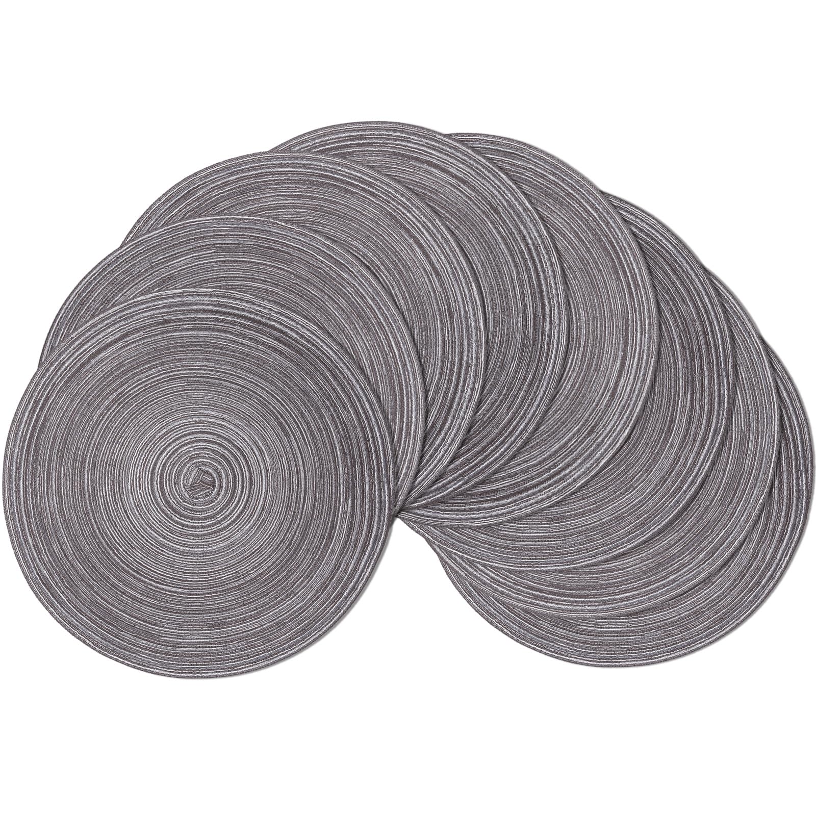Shacos Round Braided Placemats Set Of 8 Round Table Mats For Dining Tables (Black Grey, 8)
