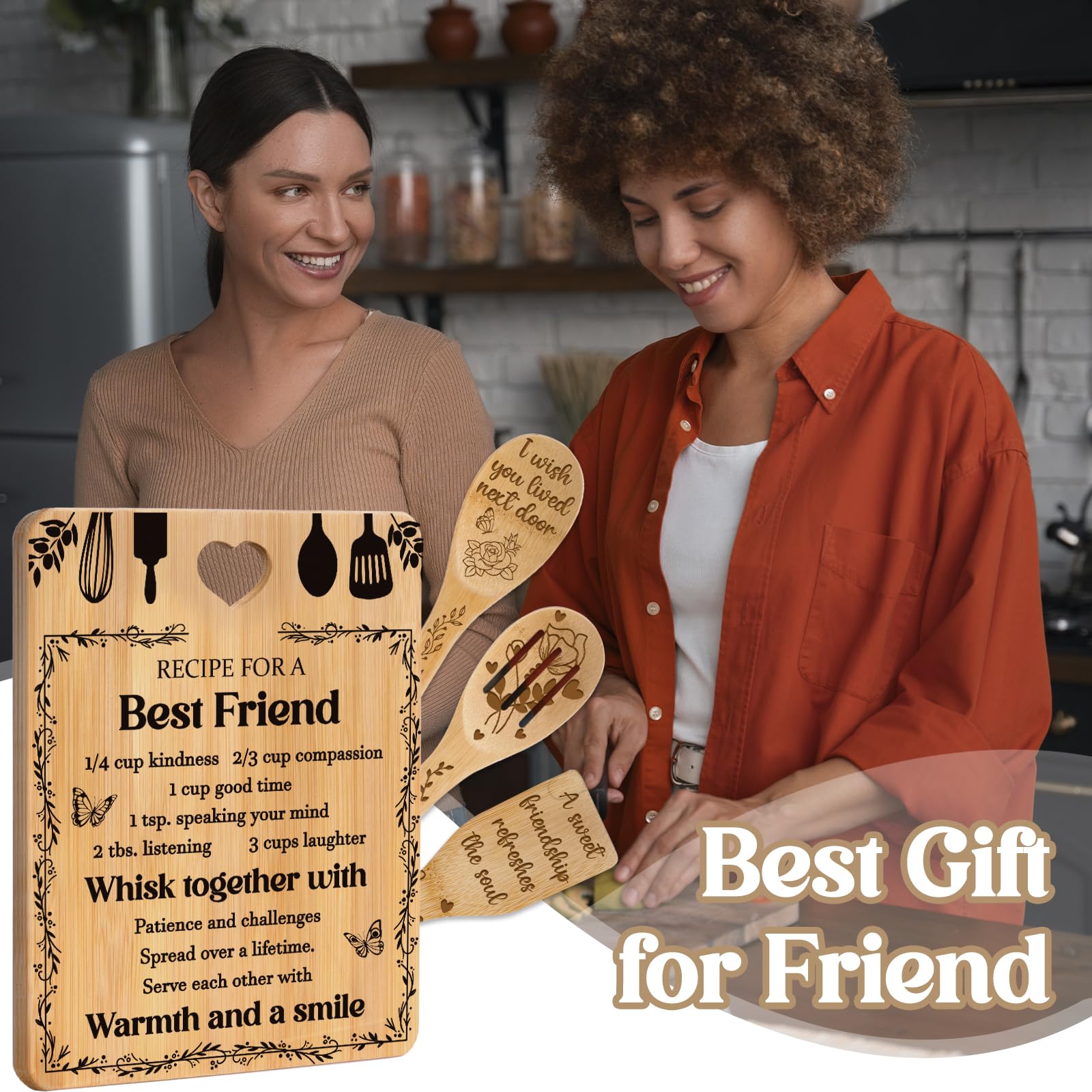 Best Friend Birthday Christmas Gifts for Women - Bamboo Cutting Board Set, Bestie Friendship Gifts for Women, Ideal Gifts for Bi