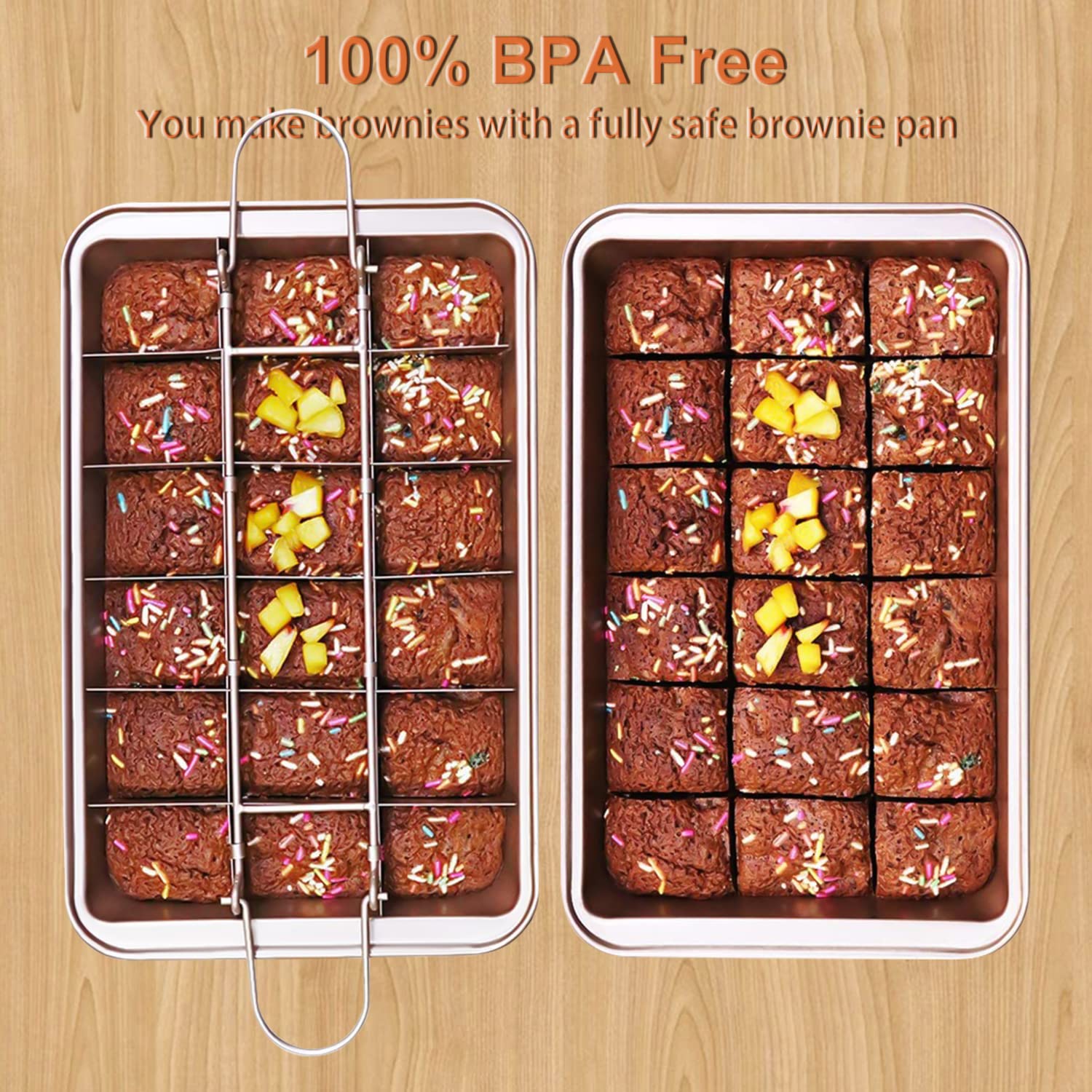 Wsnb Brownie Pan, 18 Pre-Slicer Carbon Steel Baking Pans, Brownie Cutter, Brownie Tray With Oil Brush, Pre-Cut Square Molds For