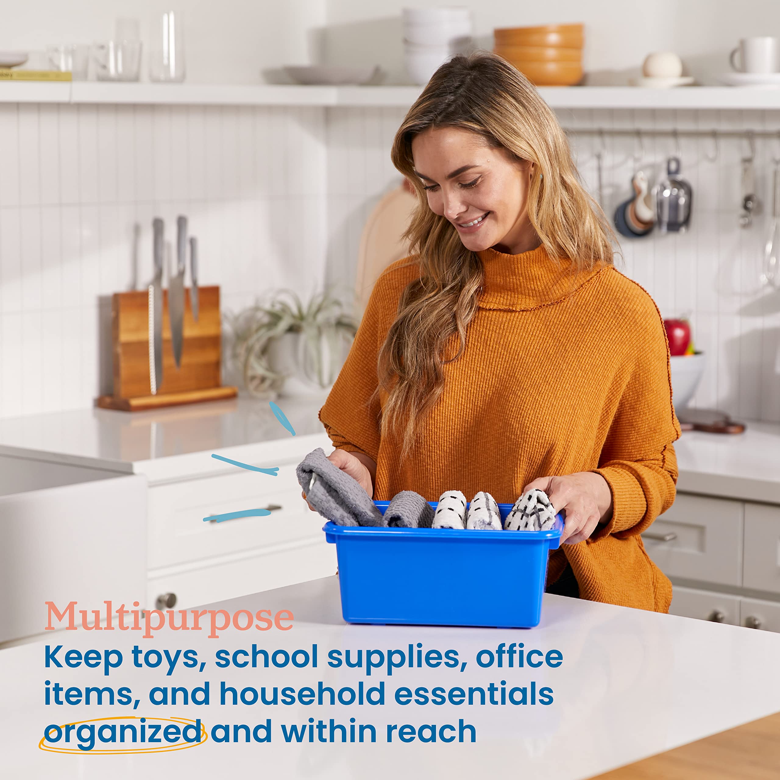 Ecr4Kids Scoop Front Storage Bins, Multipurpose Organization, Blue, 10-Piece