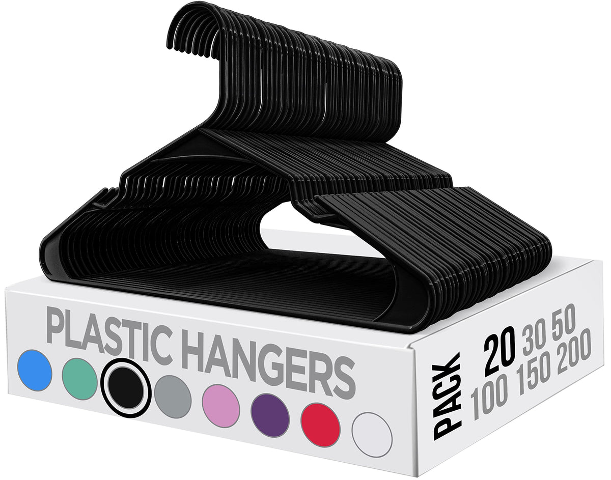Utopia Home Clothes Hangers 20 Pack - Plastic Hangers Space Saving - Durable Coat Hanger With Shoulder Grooves (Black)