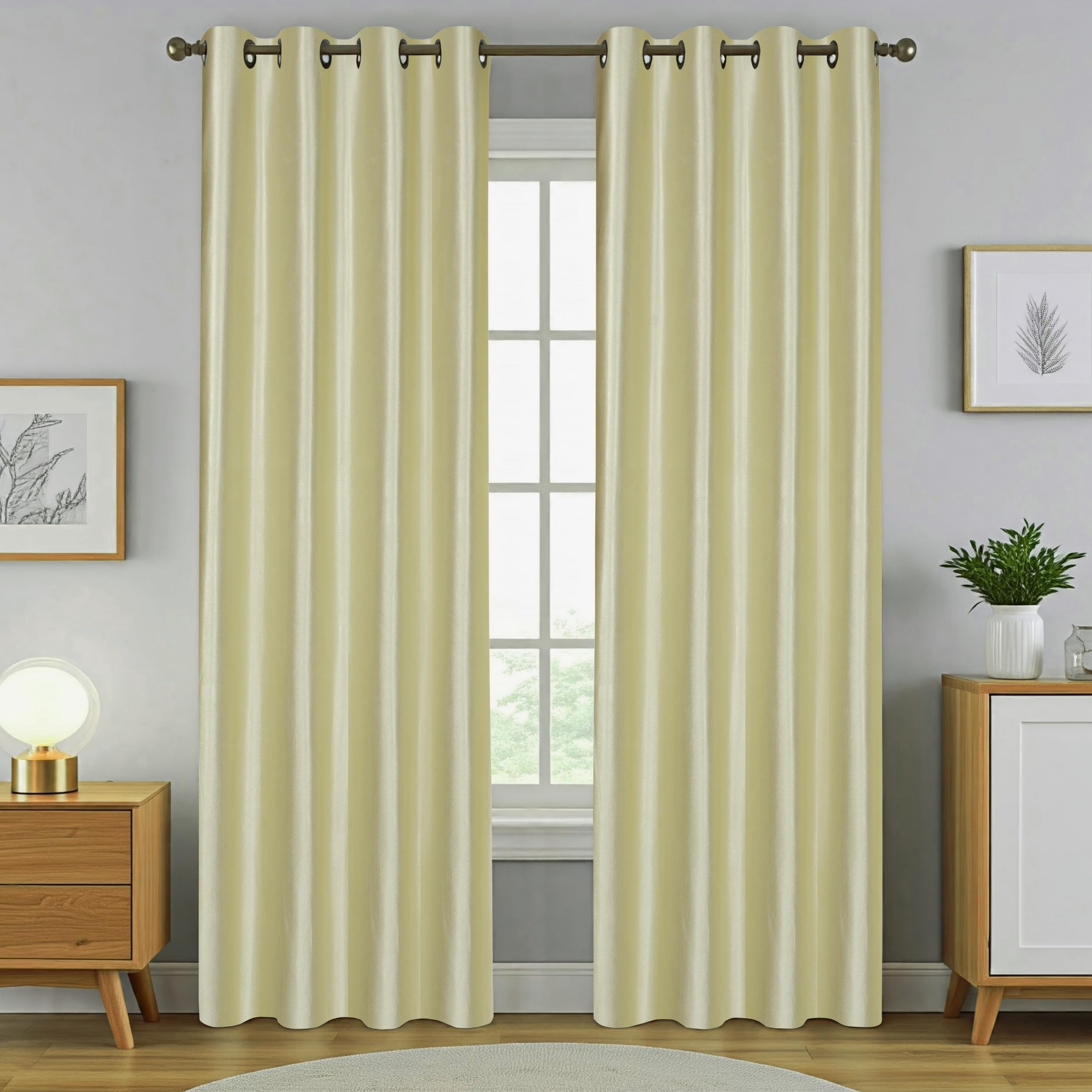 Hfi Royal Solid Polyester Curtain, 9 X 4 Feet, Long Door Curtains, Ecru, Pack Of 2 Pieces