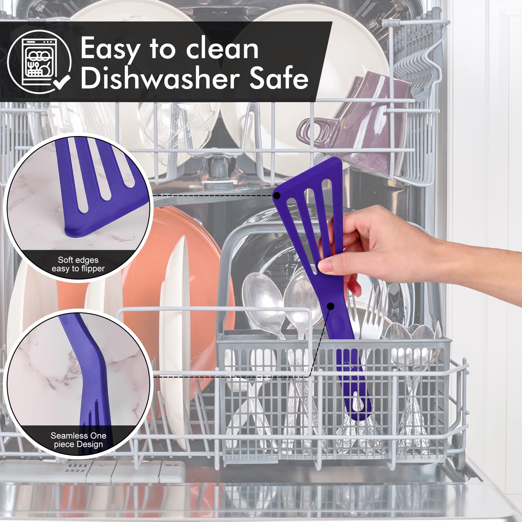 Hotec Heat Resistant Silicone Slotted Fish Turner Spatula Set, Kitchen Cooking Spatulas, For Non Stick Cookware Dishwasher Safe