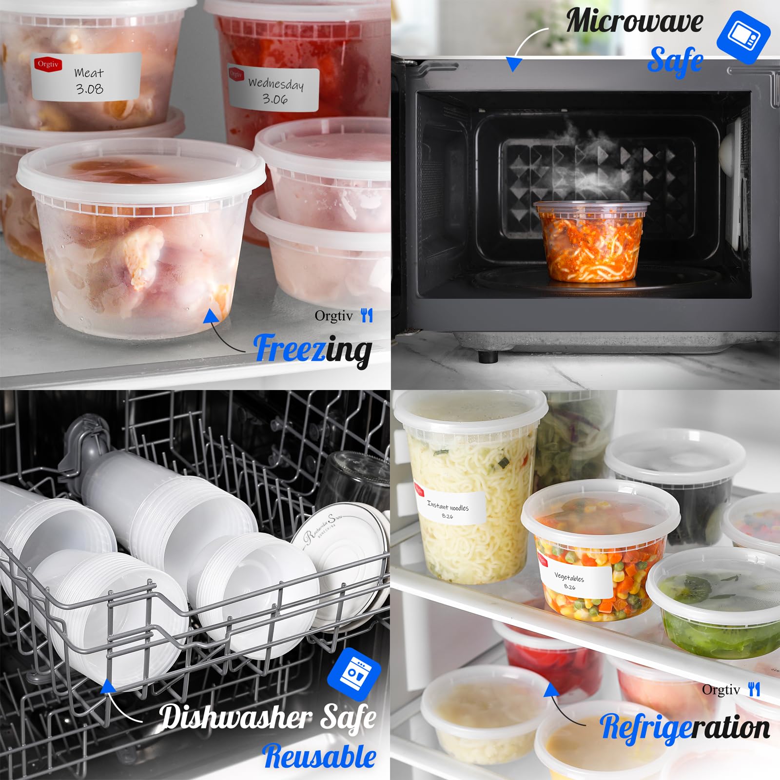 Orgtiv [60 Sets 16Oz Deli Containers With Lids,Plastic Storage Containers With Lids,Freezer To Go Containers