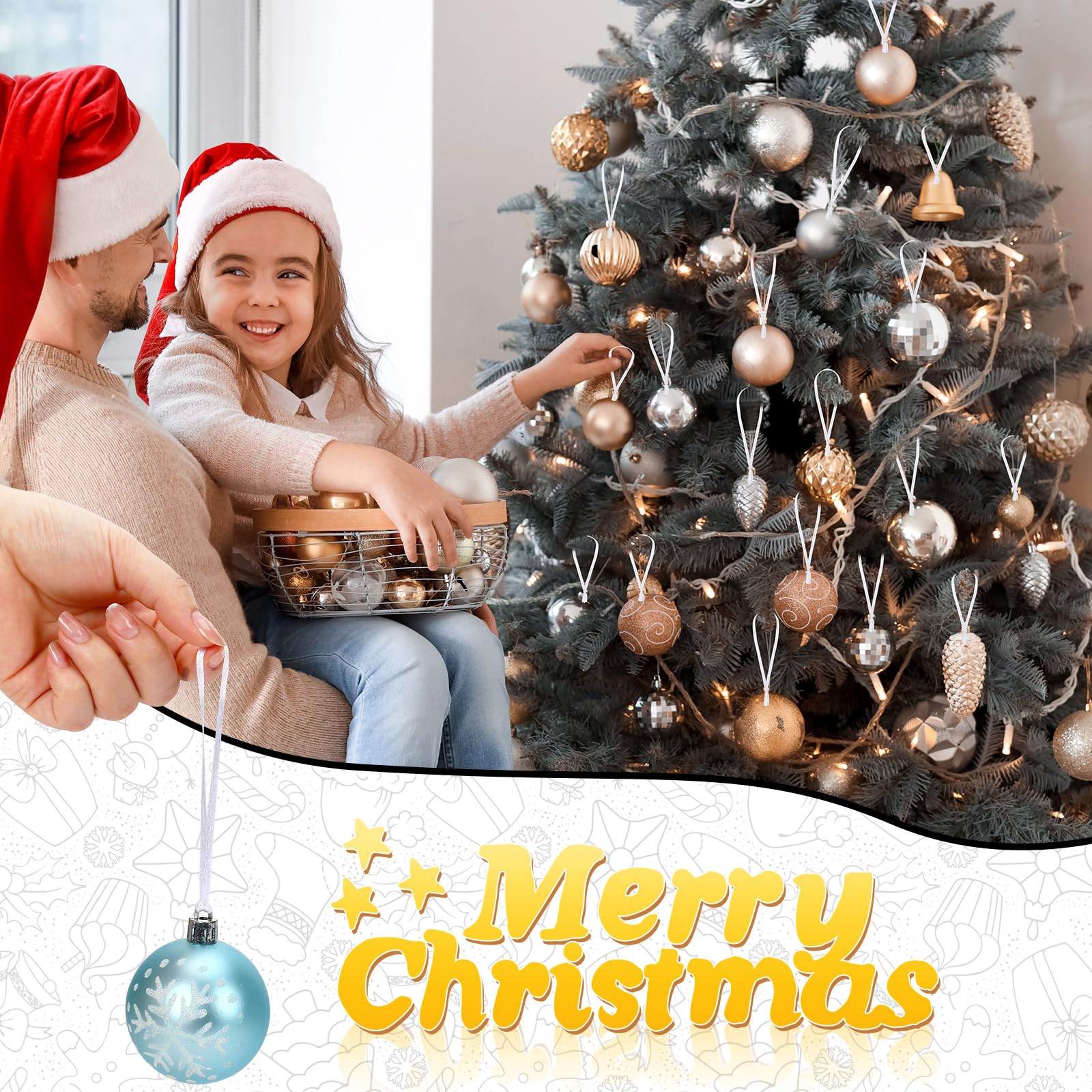 JUNEBRUSHS 300Pcs Christmas Ornament Ribbon Hangers, Hand Tied Ornaments String Ties Ornament Loops Thin Ribbon for Christmas Tr