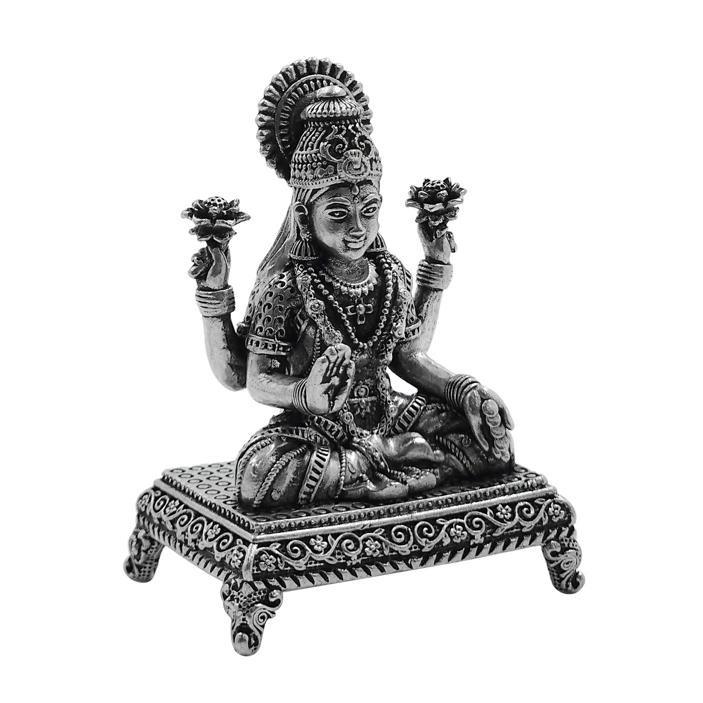 Maa Silver Pure Silver Goddess Lakshmi/Laxmiji Semi-Solid Idol/Murti With Paat & Antique Oxidized Finish Perfect For Pooja/Puja