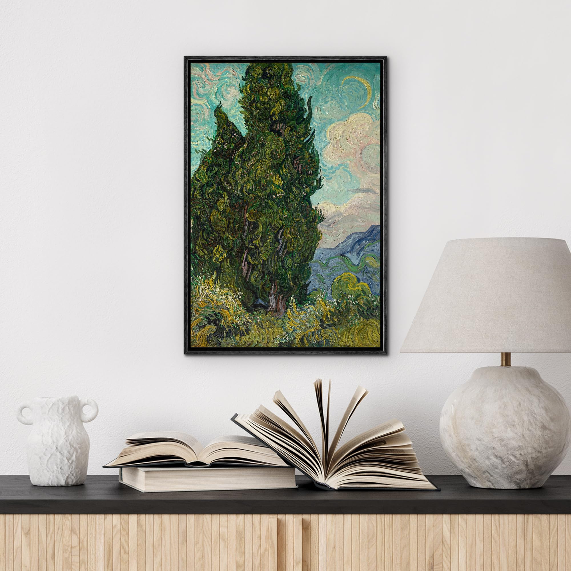 Wall26 Framed Canvas Print Wall Art Countryside Cypress Trees By Vincent Van Gogh Classic Historic Illustrations Fine Art Decora
