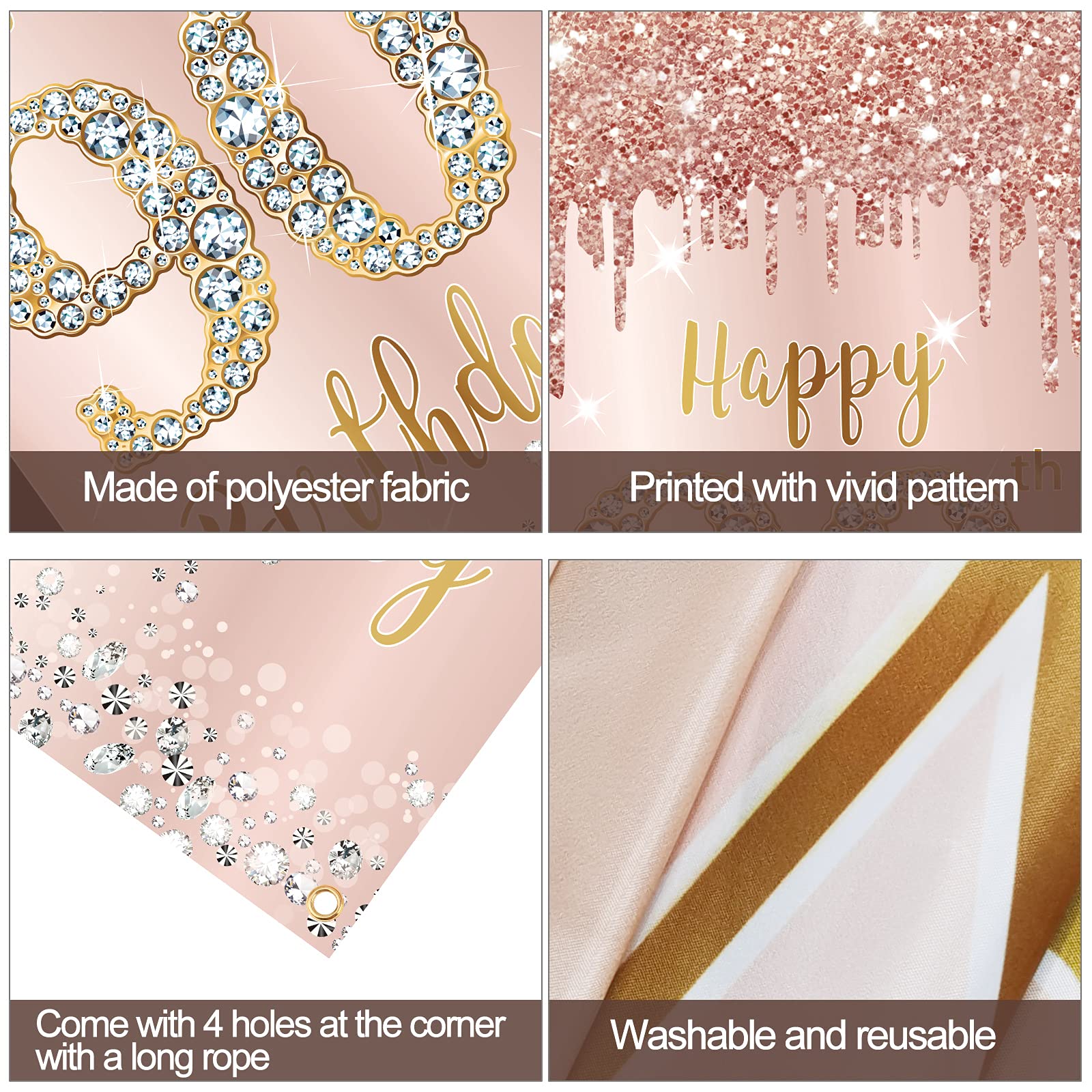 90Th Birthday Door Banner Decorations For Women, Pink Rose Gold Happy 90Th Birthday Door Cover Backdrop Party Supplies, Large 90