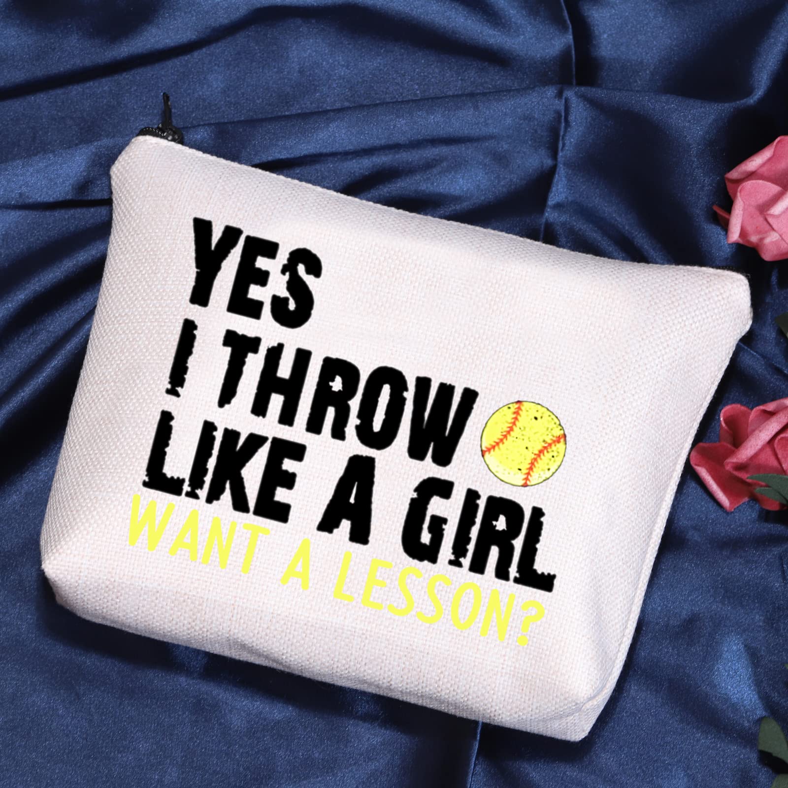 Pofull Softball Player Gift Softball Team Gift Yes I Throw Like A Want A Lesson Softball Cosmetic Bag (I Throw Like A Girl Want