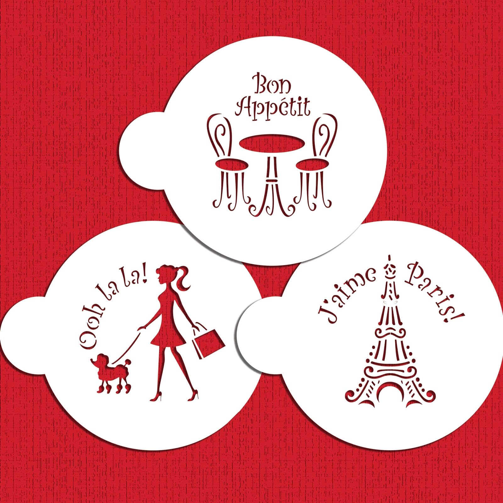 Designer Stencils I Love Paris Cookie Stencil Set, Beige/Semi-Transparent, Fits 3 Inch Circle