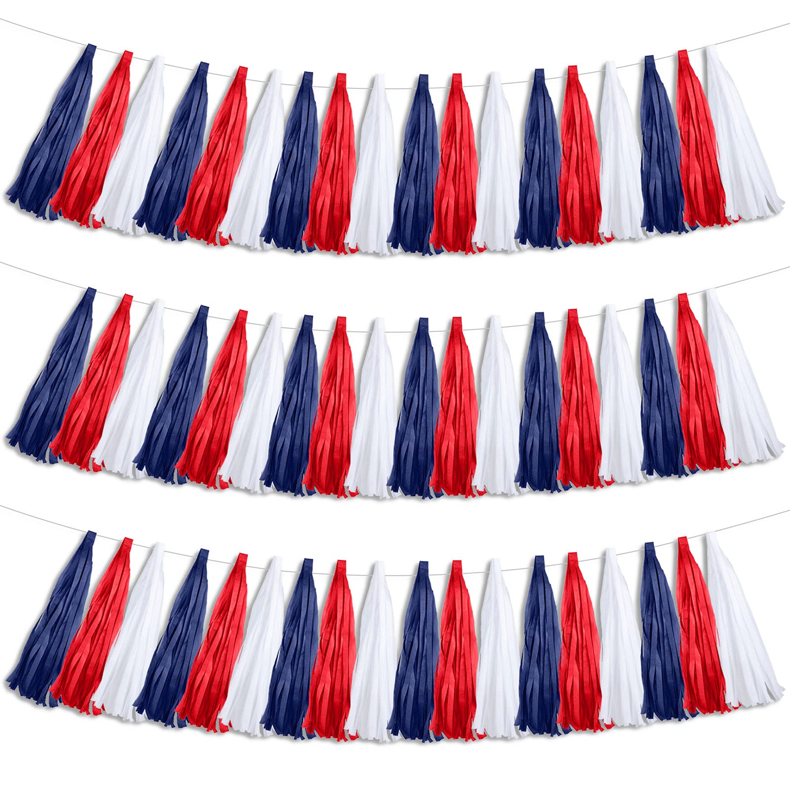 Outus 30 Pcs Red Blue White Banner Party Decorations Paper Tissue Tassel Garland DIY Hanging America Decor for School Supplies W