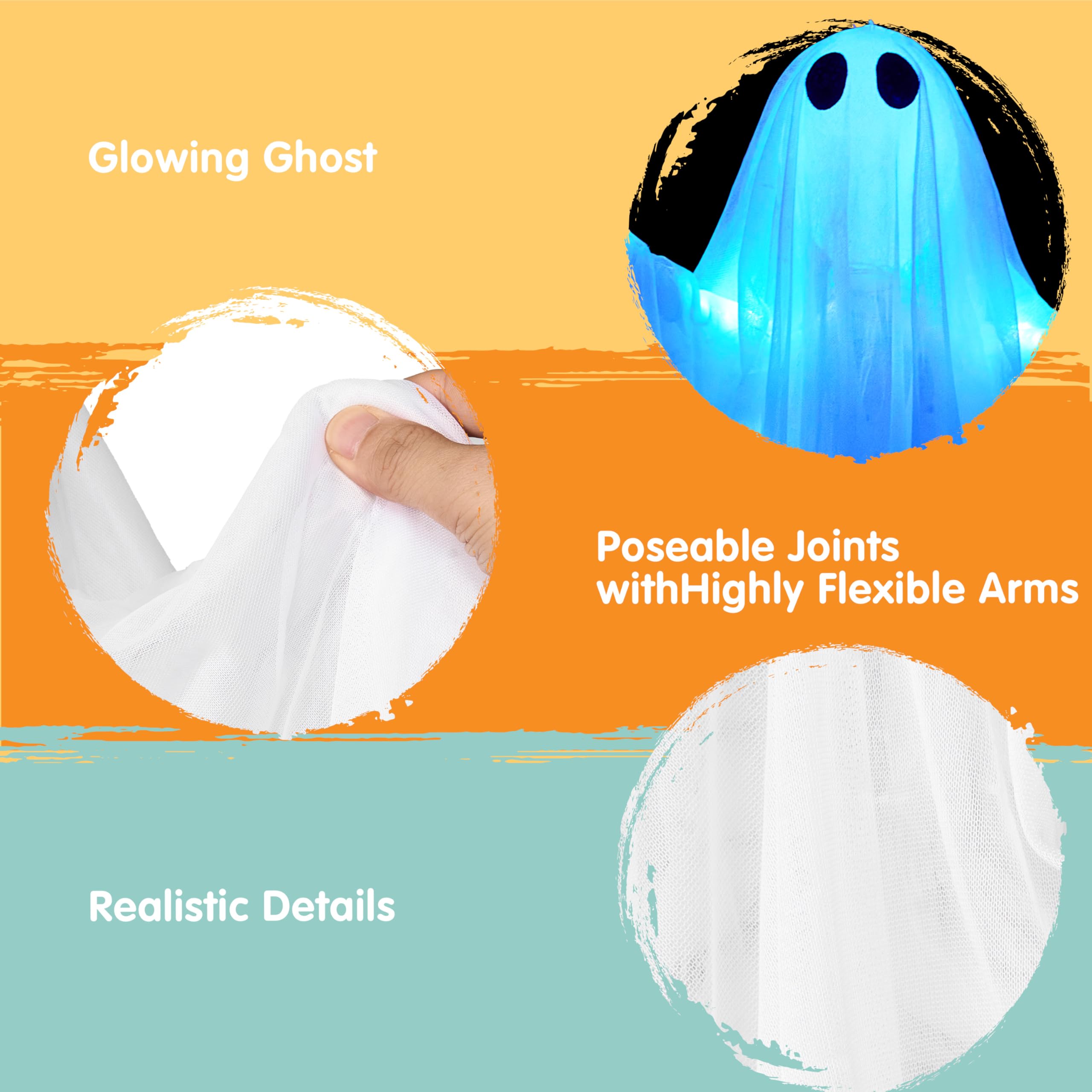 JOYIN Halloween Hanging Light up Ghost with Spooky Blue LED Light, 47    White Ghosts Halloween Hanging Decoration for Front Yar