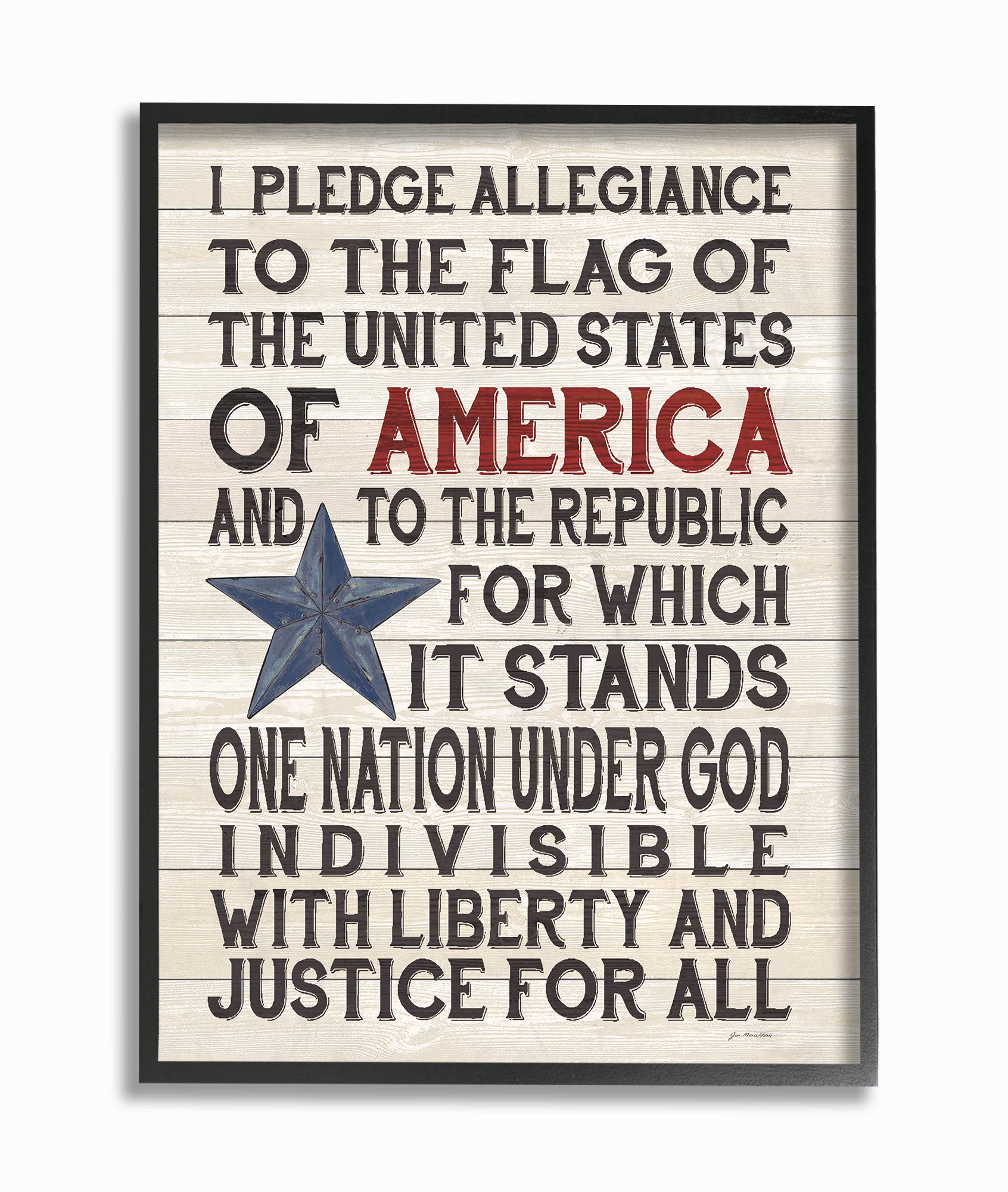 Stupell Industries Pledge Of Allegiance Stars And Stripes Americana Rustic Wood Look Sign Black Framed Wall Art, 11 X 14, Multi-