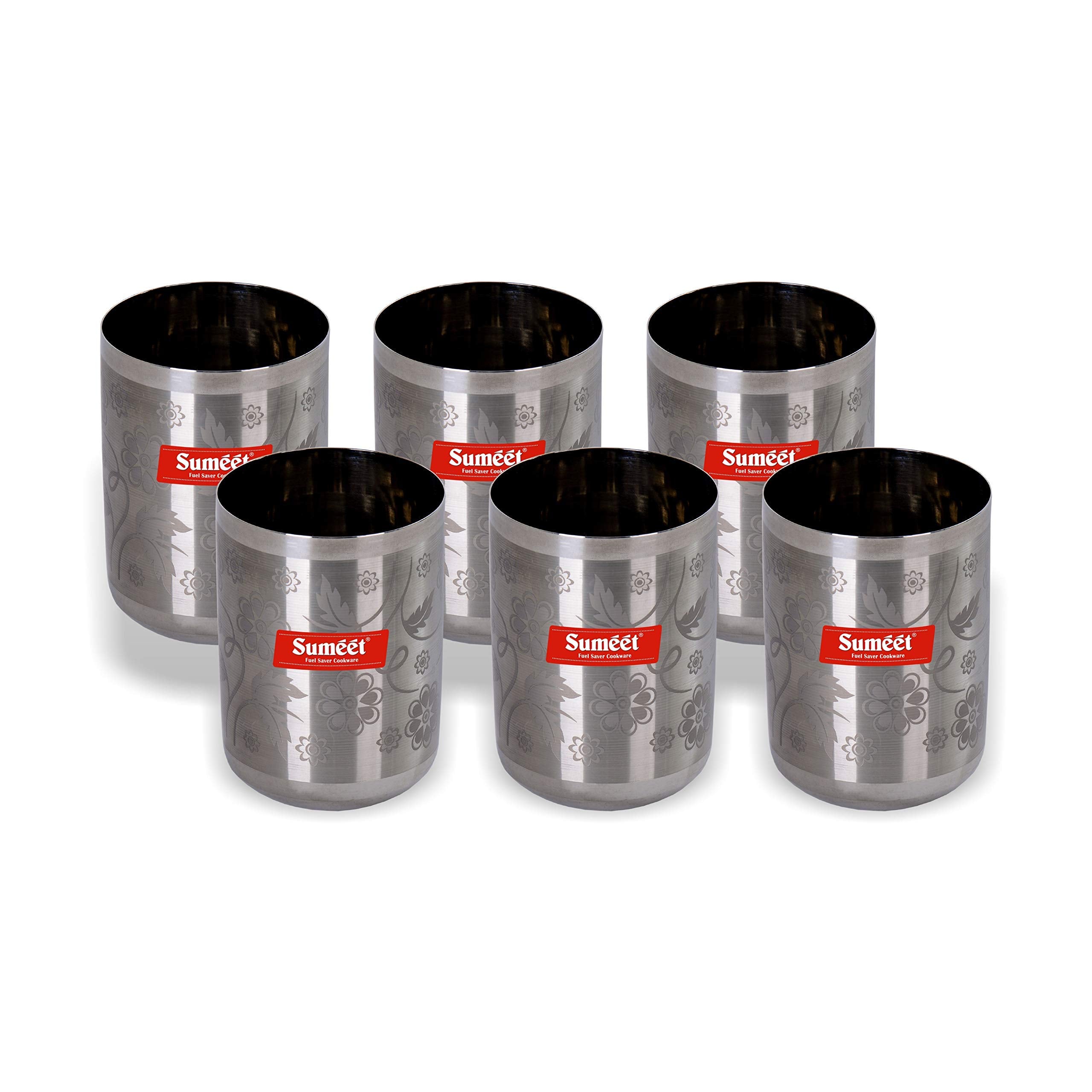 Sumeet Stainless Steel Laser Printed Miracle Glass Set Of 6 Pcs (Capacity - 300 Ml Each) (Changing Colour)